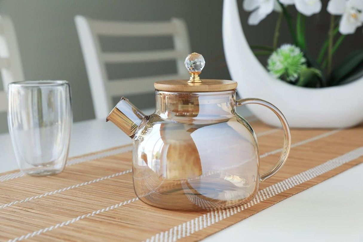 Kettle Wooden Crystal Lid Gold