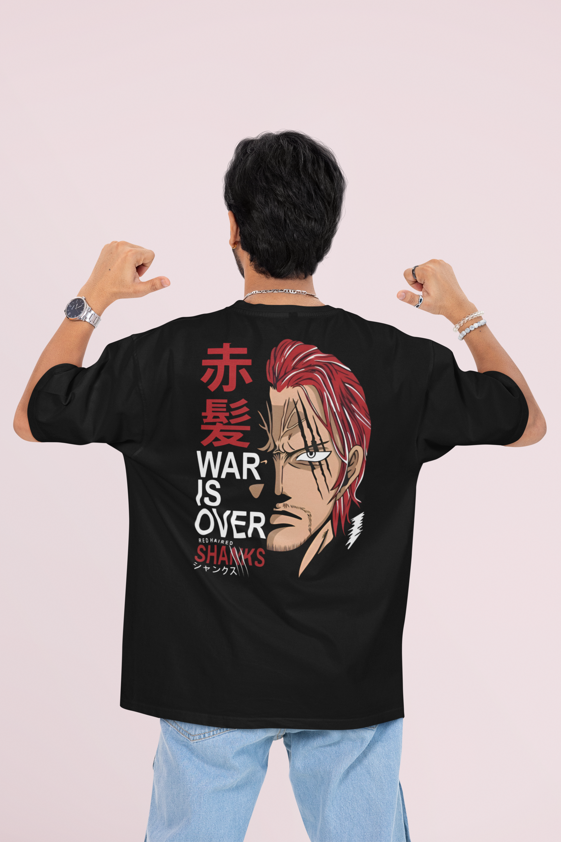 War Is Over Red Haired Shanks Unisex Oversized Graphic T Shirt Black Anime Streetwear