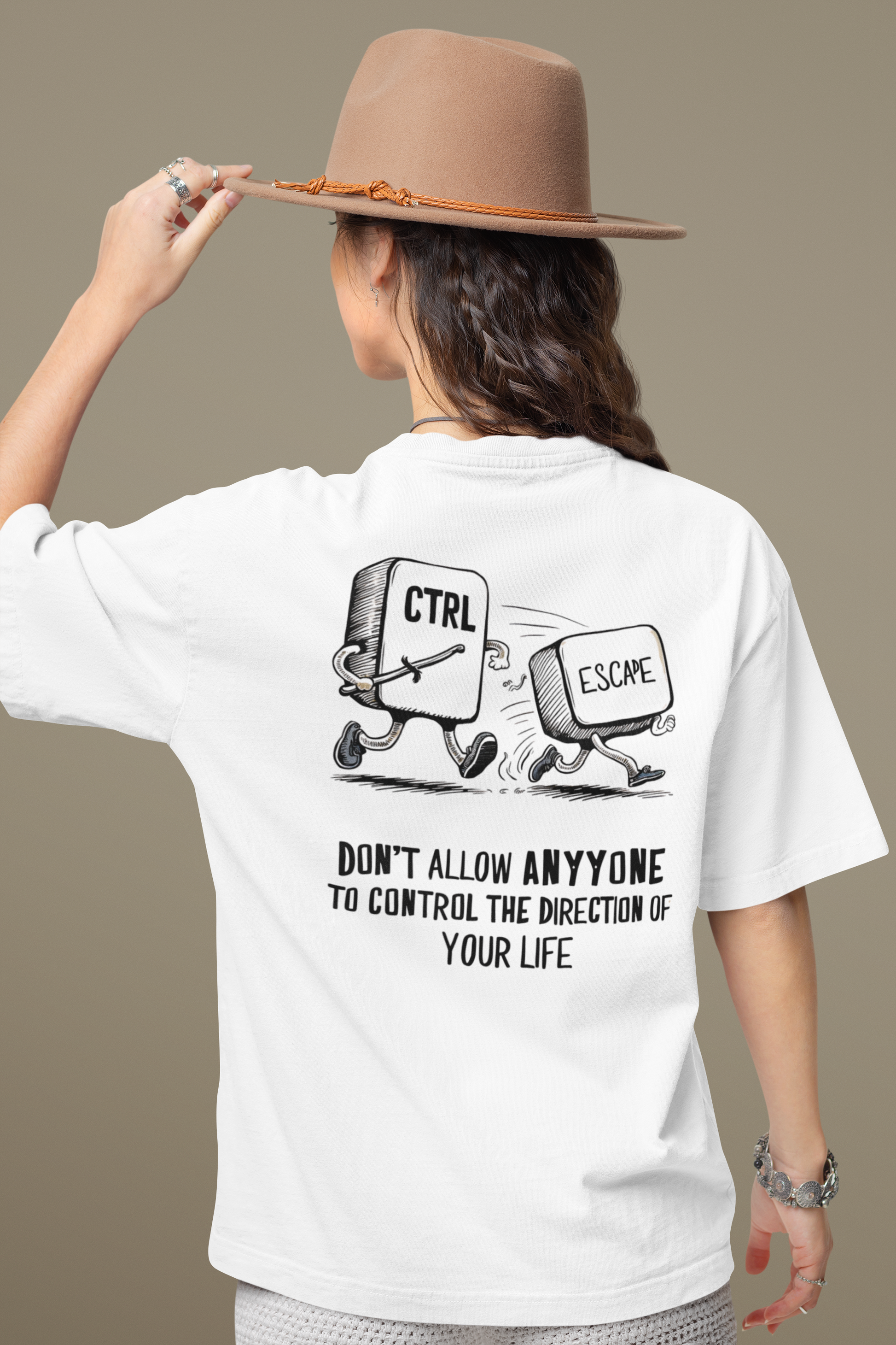 CTRL ESCAPE Graphic T Shirt Unisex White Motivational Oversized Tech Inspired Design