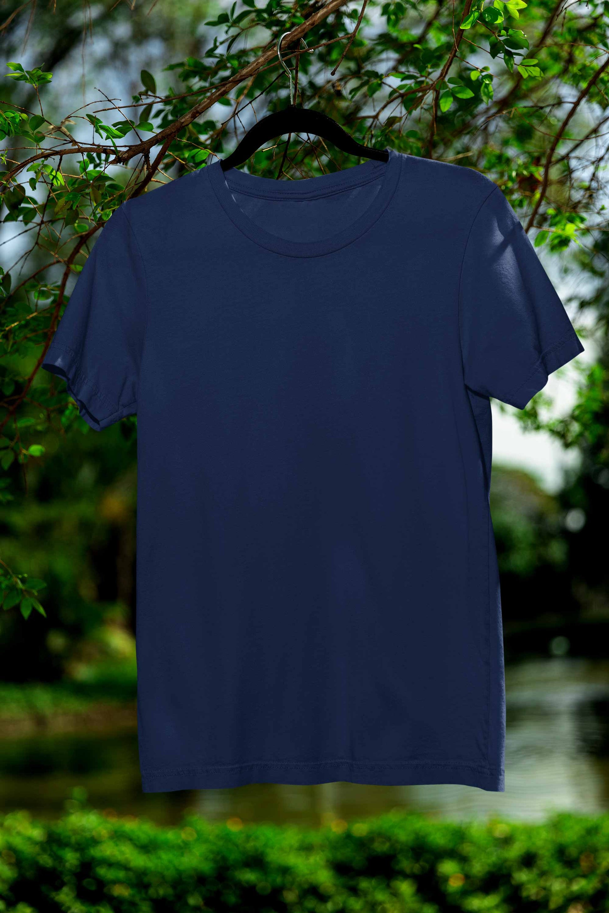 Unisex Regular Fit Navy Plain T-Shirt With Short Sleeves And Round Neck