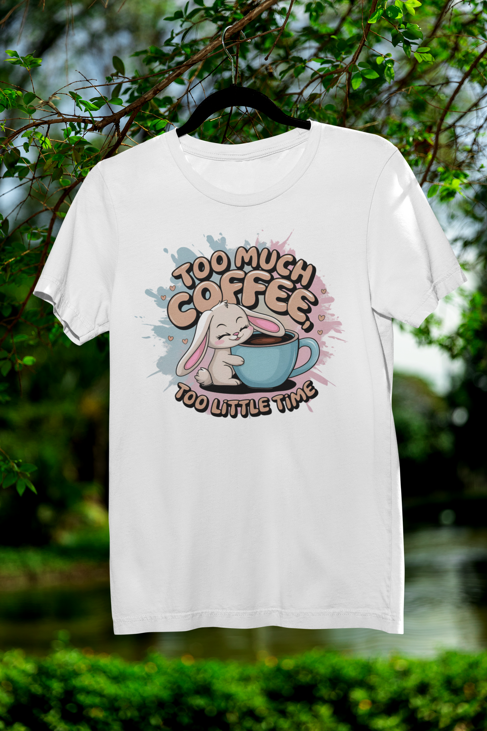Too Much Coffee Too Little Time Bunny Graphic T-Shirt for Men