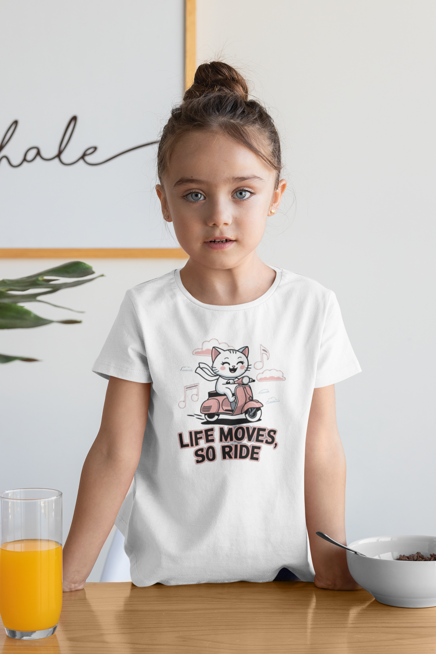 Cute Kitty Riding Scooter T Shirt For Girls