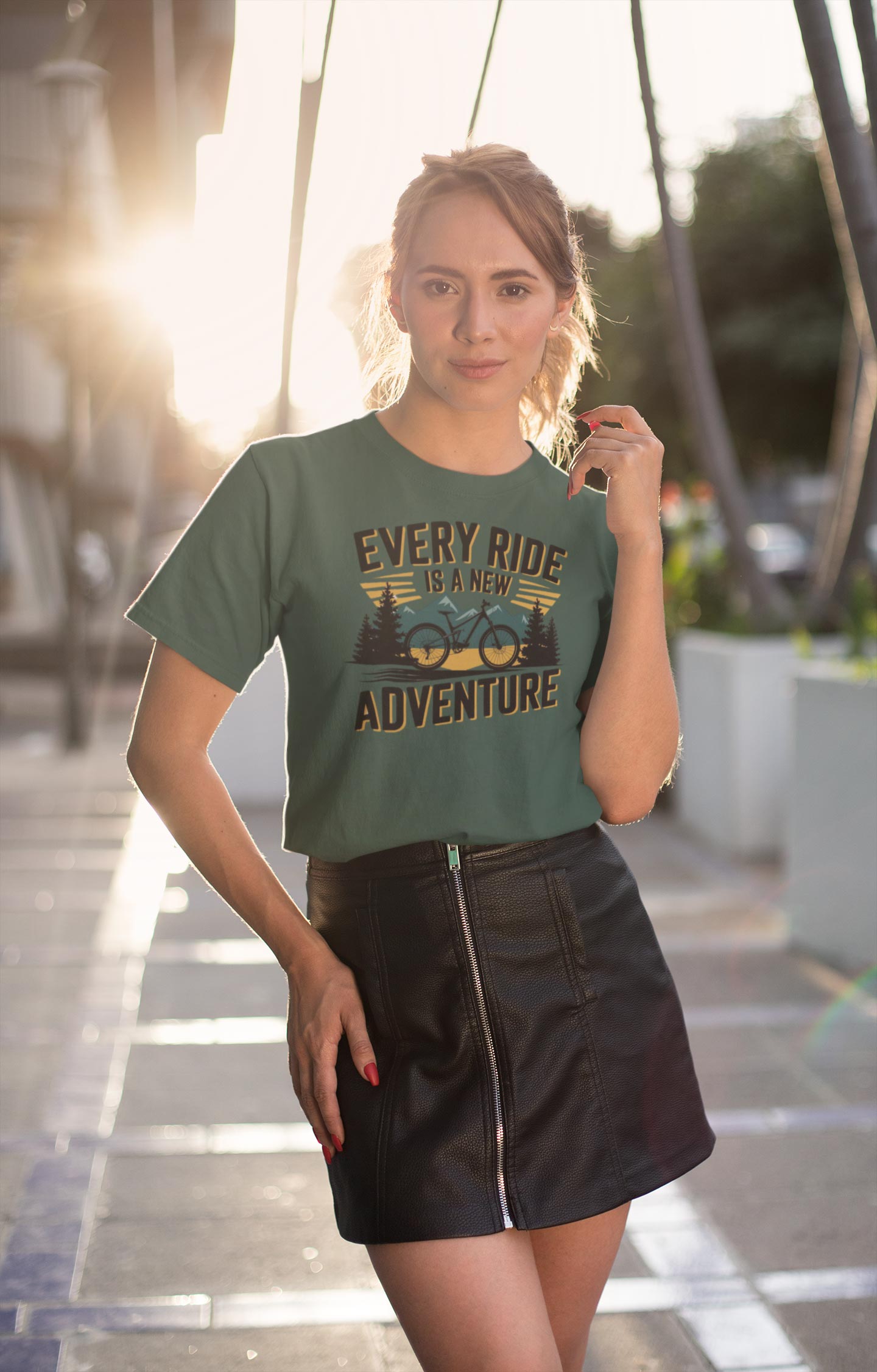 Every Ride Is a New Adventure Women’s Bottle Green Coloured Graphic Tee - Cotton