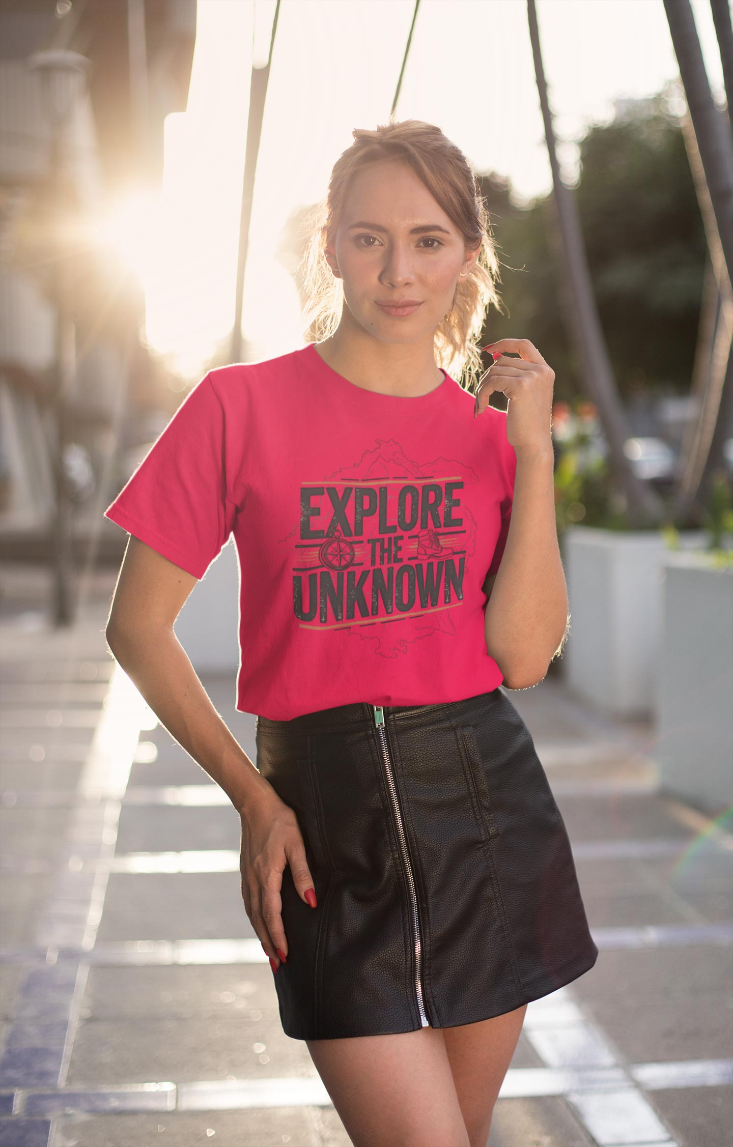 Explore the Unknown Women’s Graphic Tee – Adventure Pinkish Red Coloured T-Shirt for Hiking & Travel