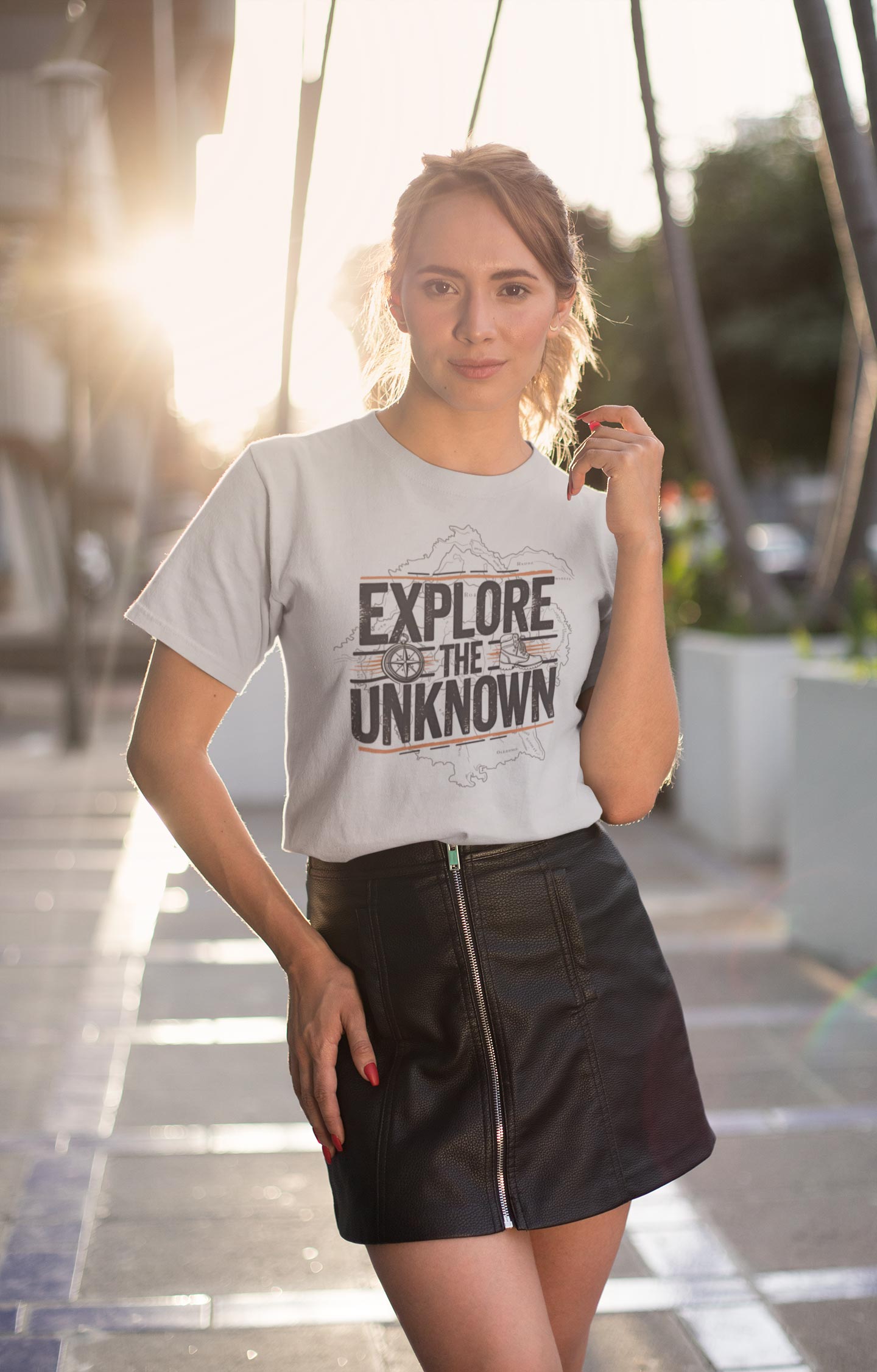 Explore the Unknown Women’s Graphic Tee – Adventure Light Gray Coloured T-Shirt for Hiking & Travel