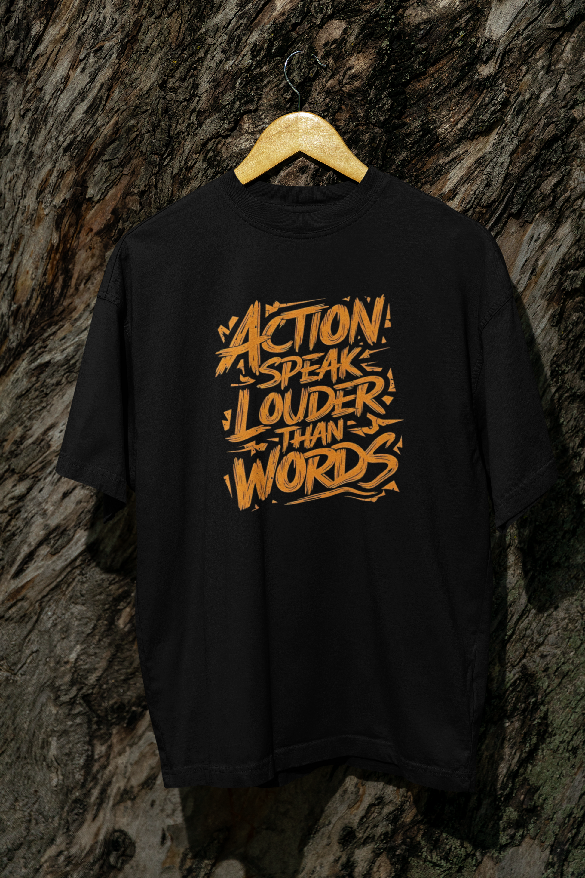 Action Speaks Louder Than Words Oversized Graphic T Shirt Black Streetwear Unisex Statement Tee