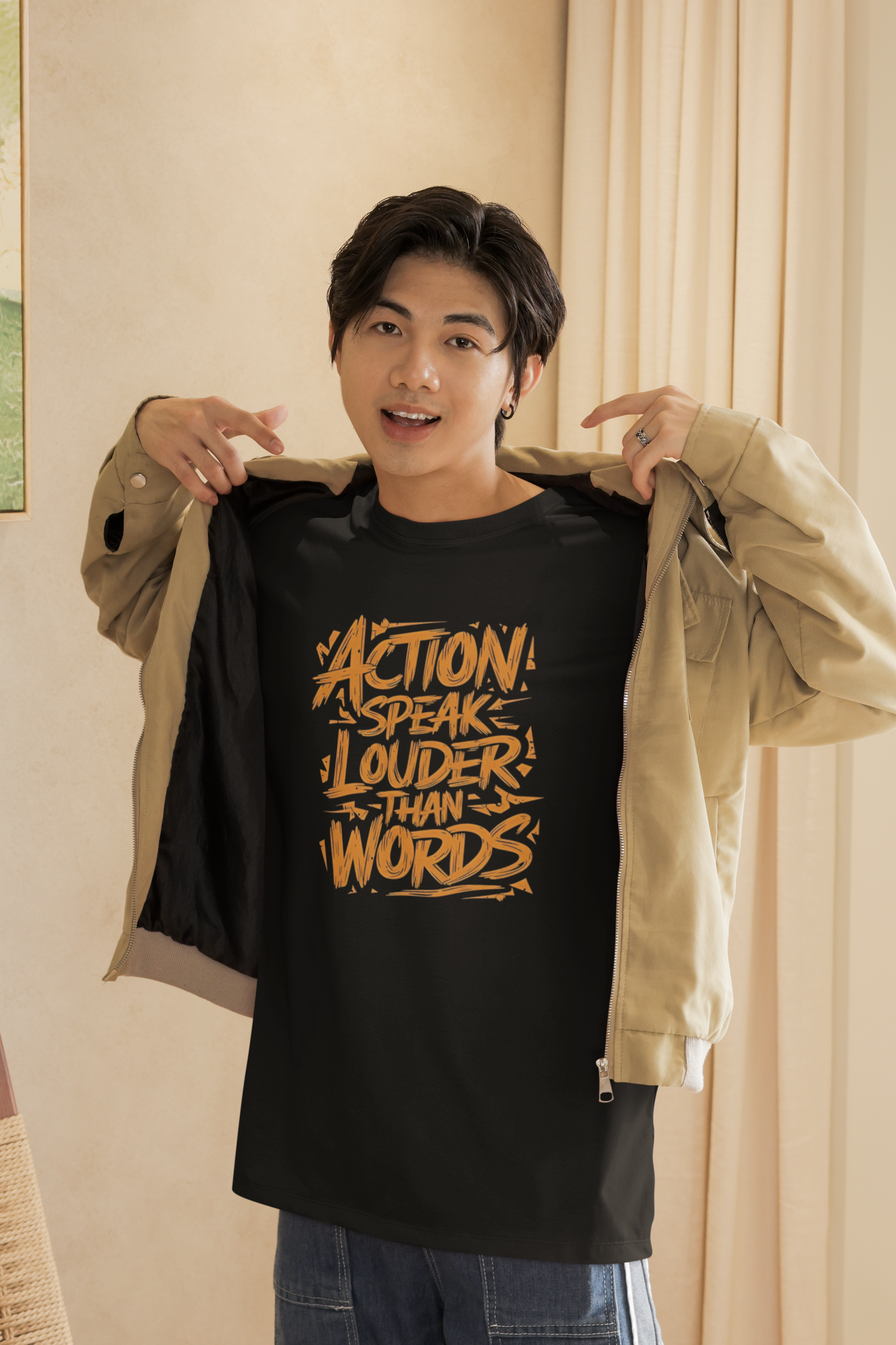 Action Speaks Louder Than Words Oversized Graphic T Shirt Black Streetwear Unisex Statement Tee