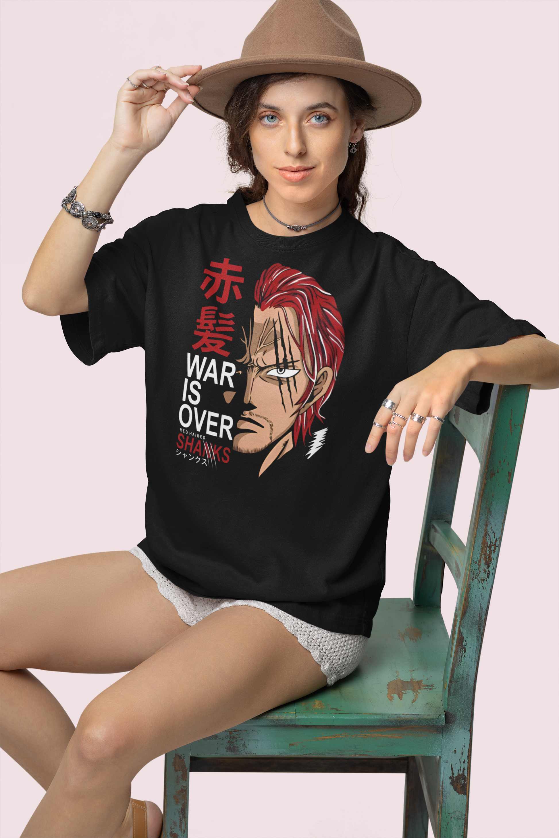 War Is Over Red Haired Shanks Unisex Oversized Graphic T Shirt Black Anime Streetwear