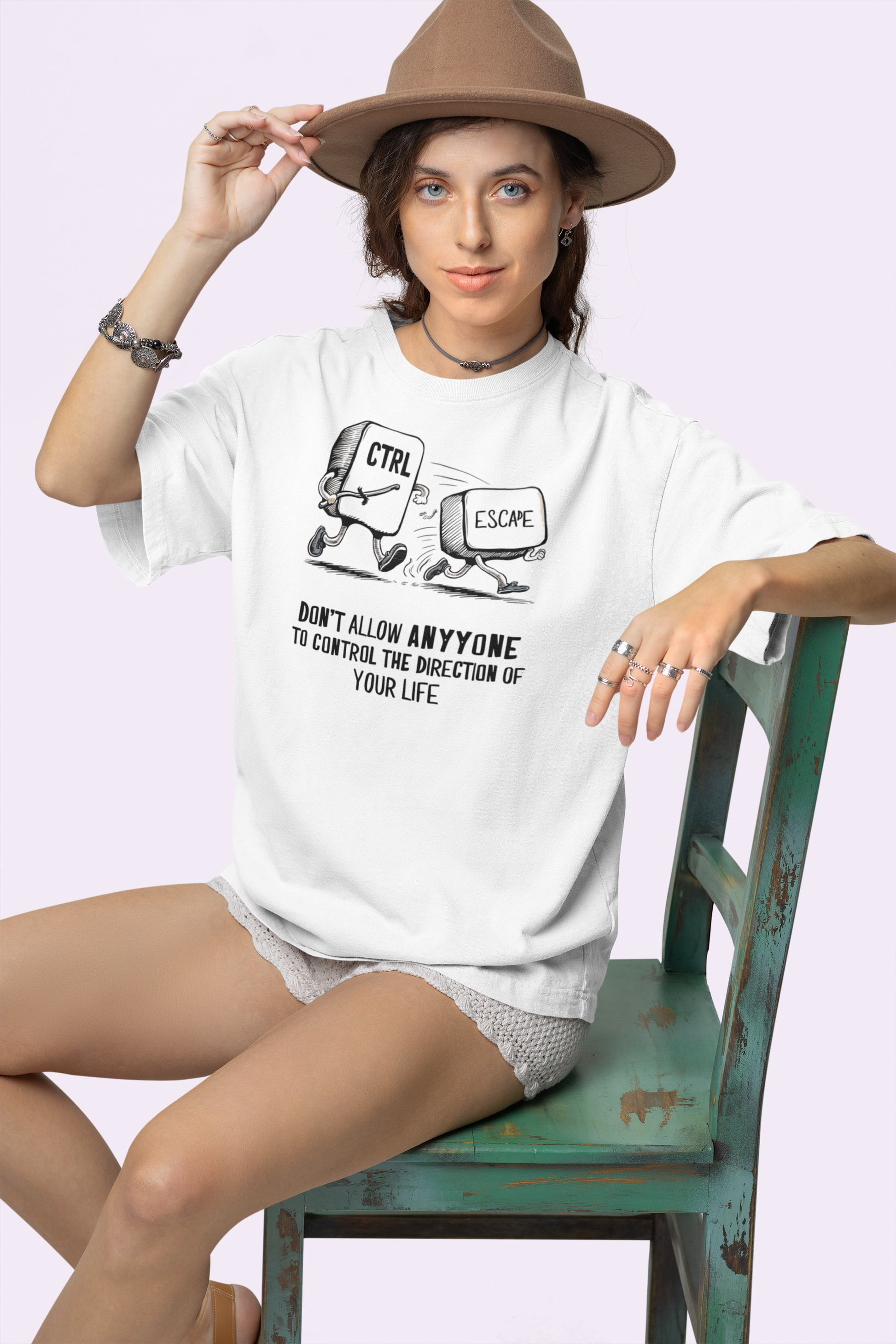 CTRL ESCAPE Graphic T Shirt Unisex White Motivational Oversized Tech Inspired Design