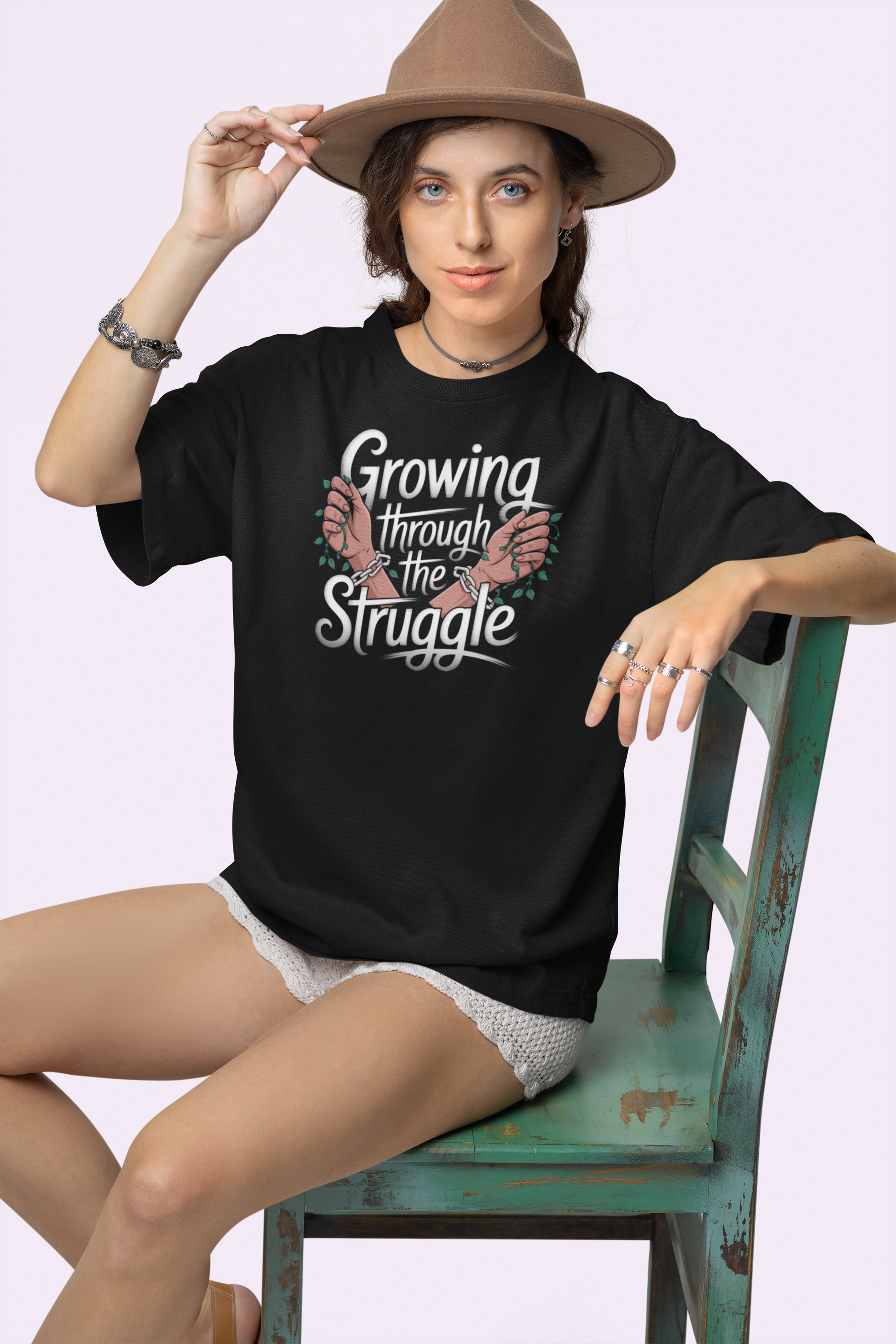 Growing Through the Struggle Oversized Unisex Graphic T Shirt