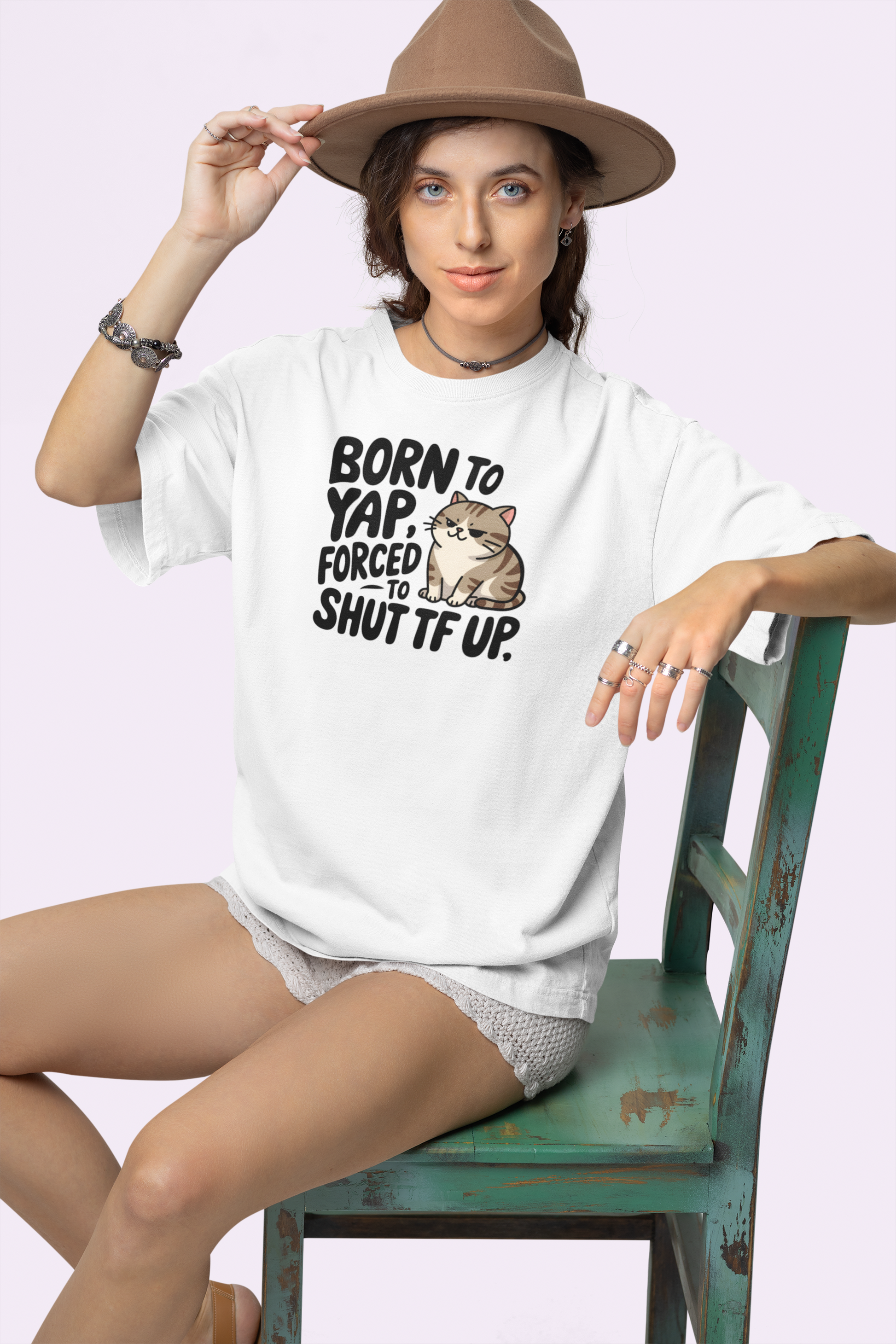 Born to Yap Forced to Shut TF Up Unisex Oversized Graphic T-Shirt
