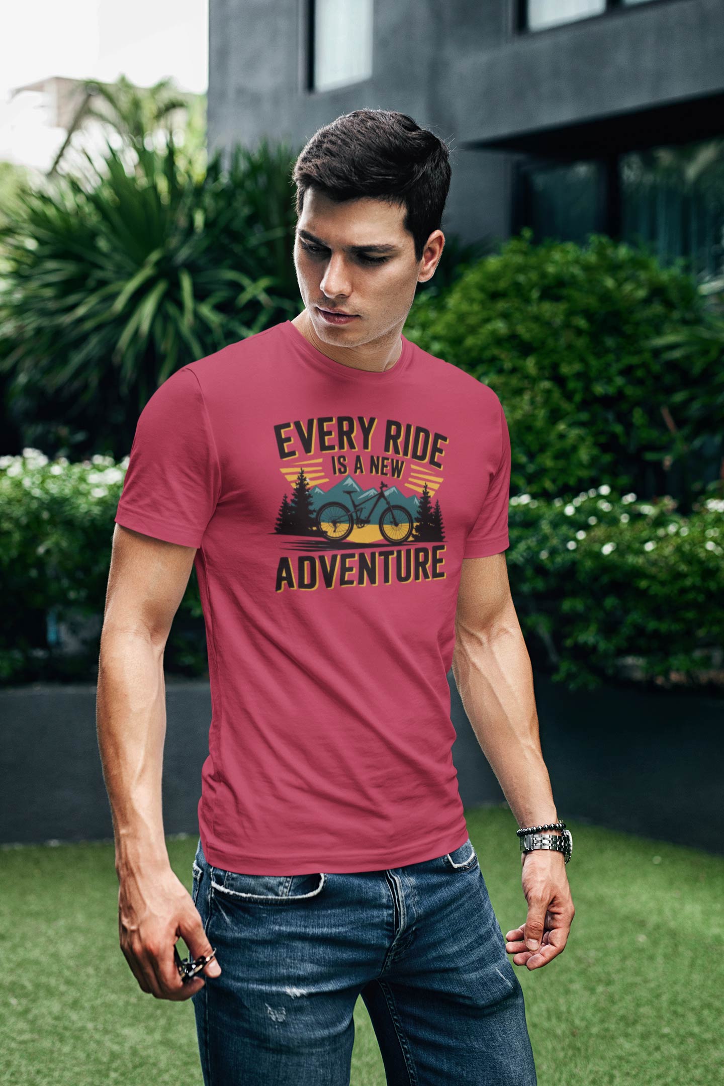 Every Ride Is a New Adventure Men’s Maroon Coloured Graphic Tee - Cotton