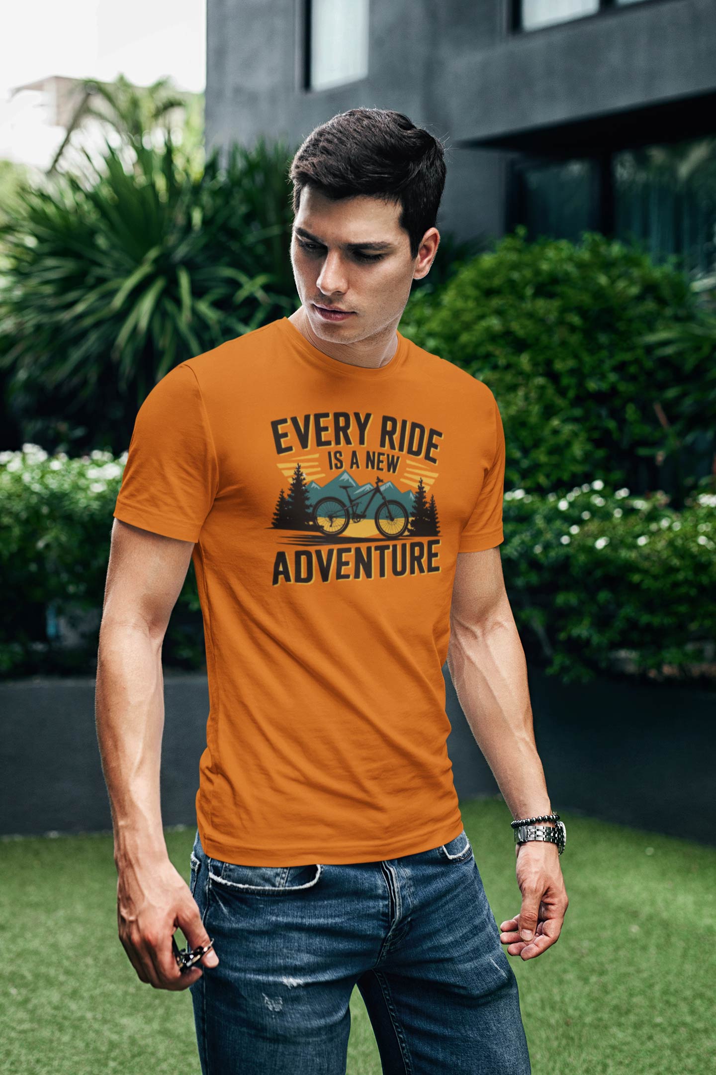 Every Ride Is a New Adventure Men’s Orange Coloured Graphic Tee - Cotton