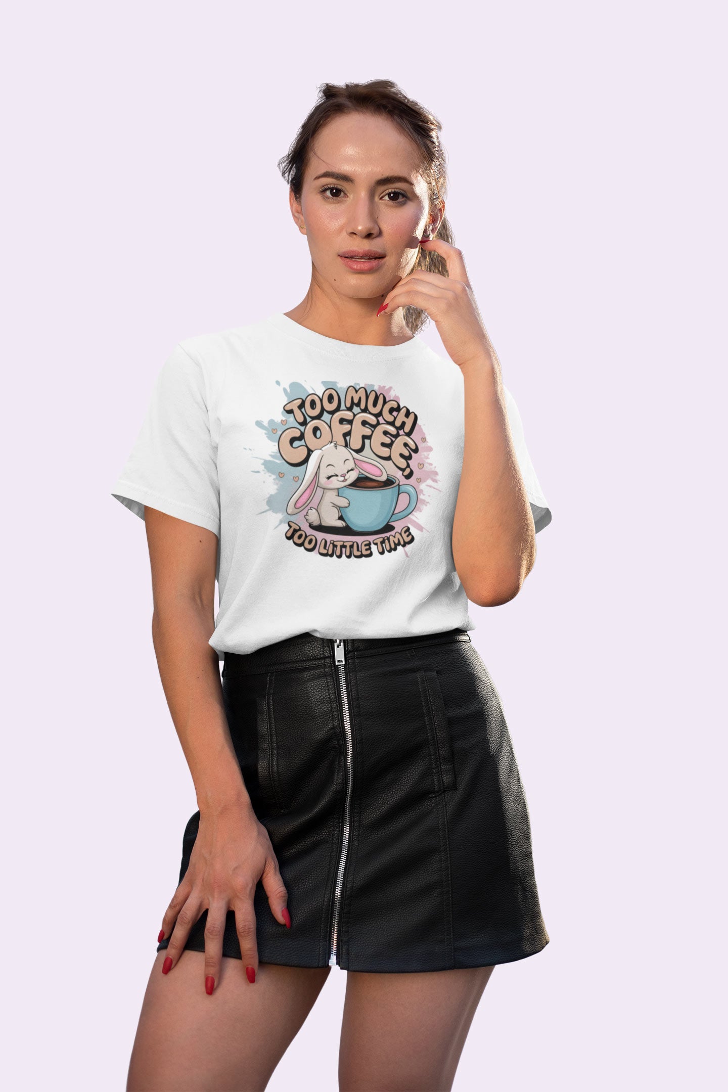 Too Much Coffee Too Little Time Bunny Graphic T-Shirt for Women