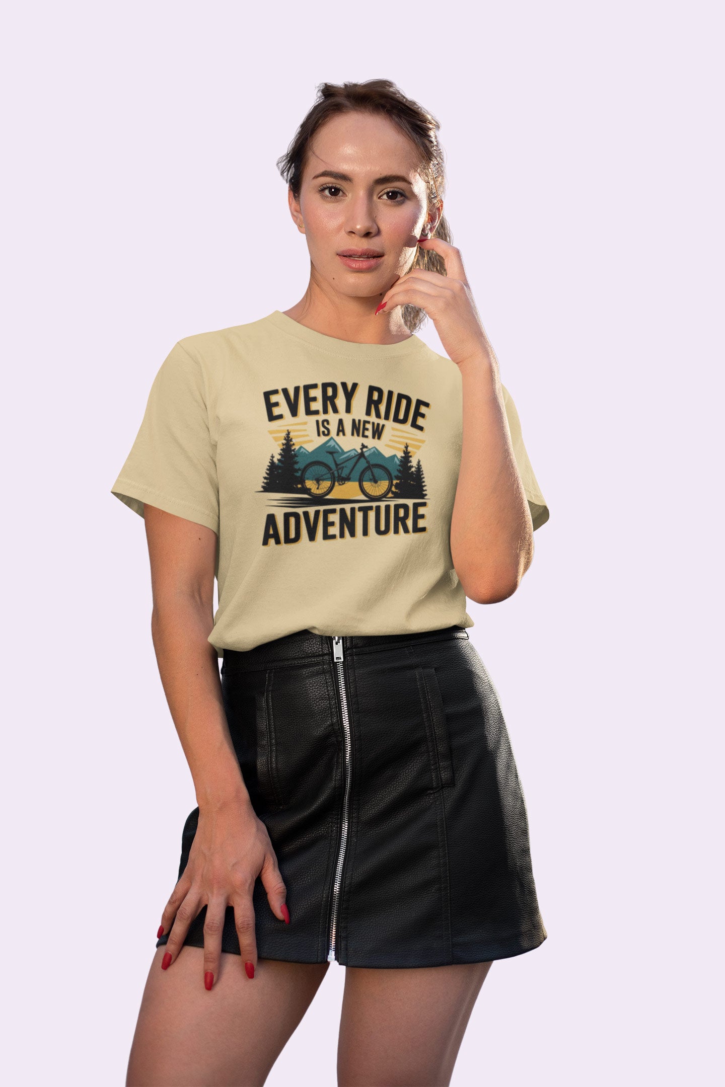 Every Ride Is a New Adventure Women’s Beige Coloured Graphic Tee - Cotton
