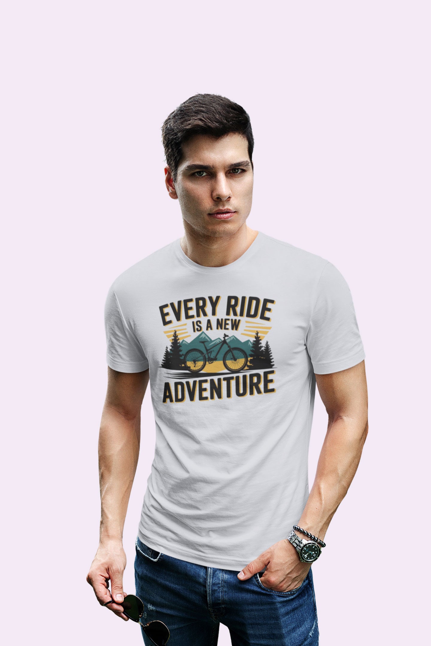 Every Ride Is a New Adventure Men’s Light Gray Coloured Graphic Tee - Cotton