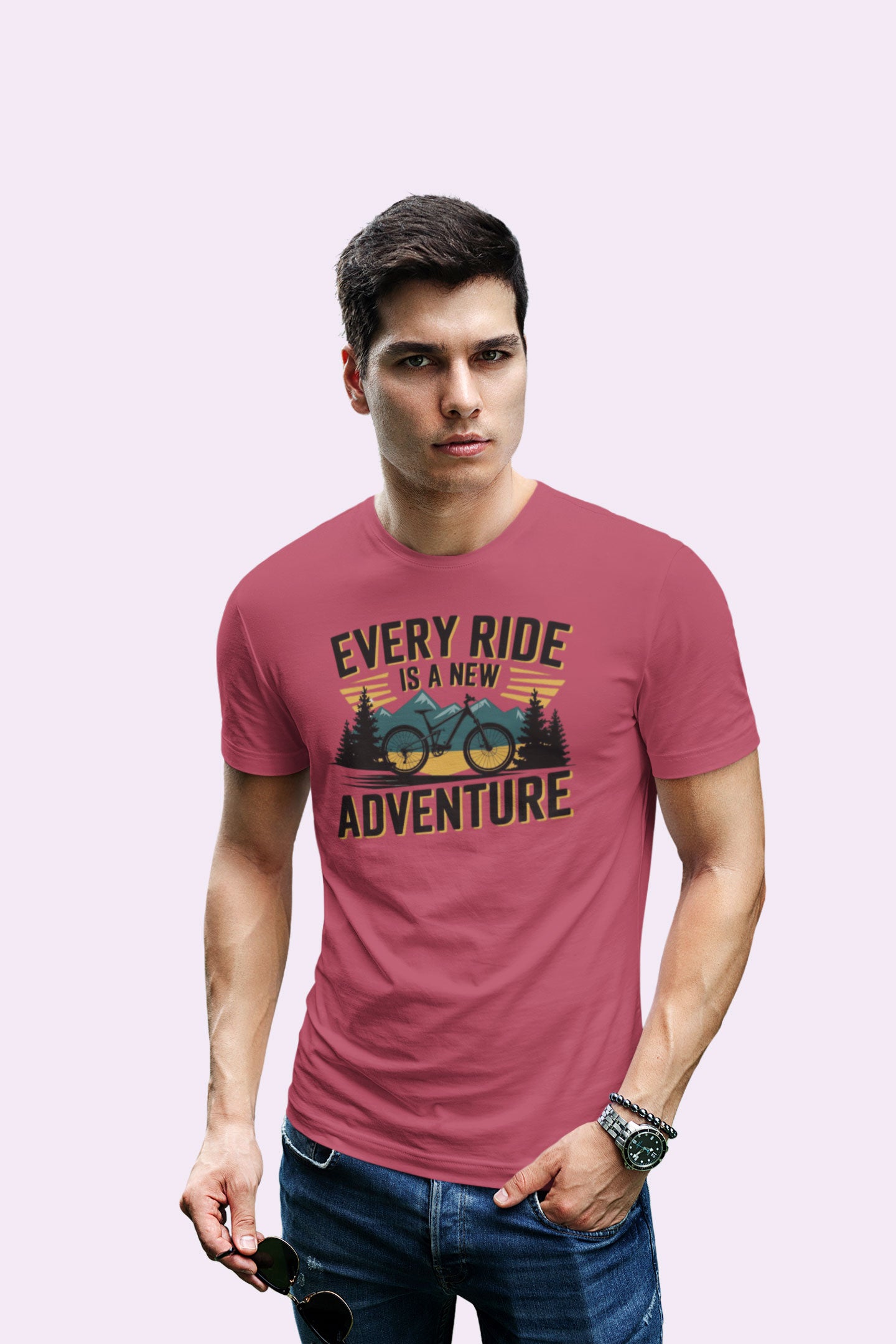 Every Ride Is a New Adventure Men’s Maroon Coloured Graphic Tee - Cotton