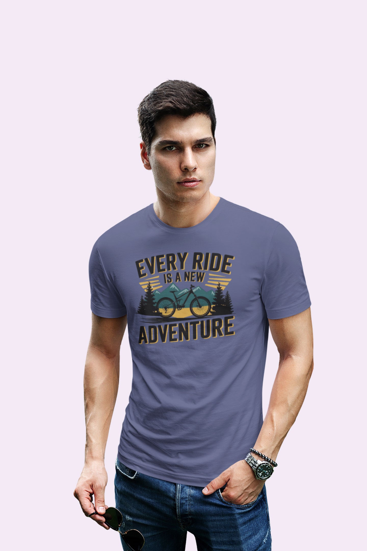 Every Ride Is a New Adventure Men’s Navy Coloured Graphic Tee - Cotton