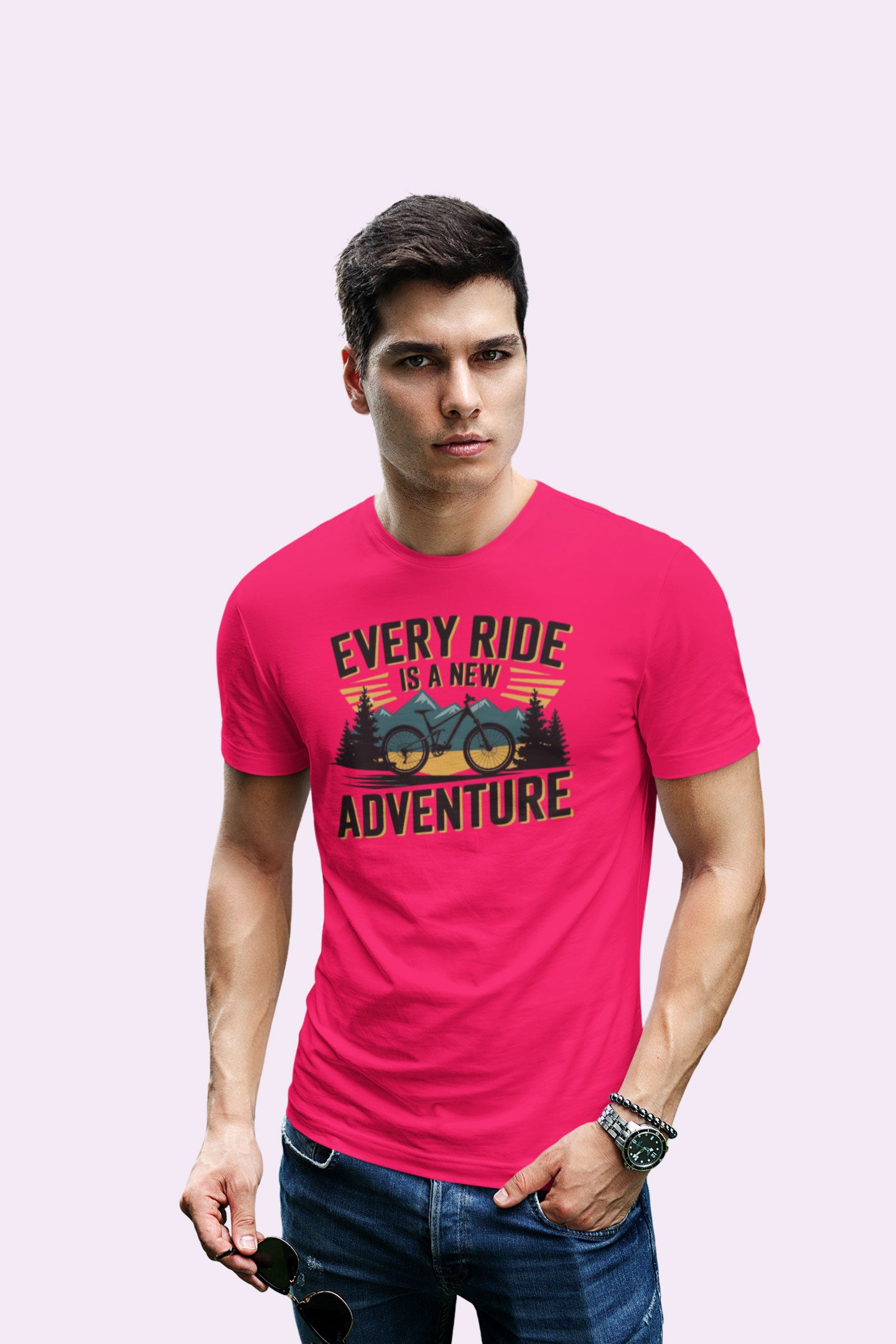 Every Ride Is a New Adventure Men’s Pinkish Red Coloured Graphic Tee - Cotton