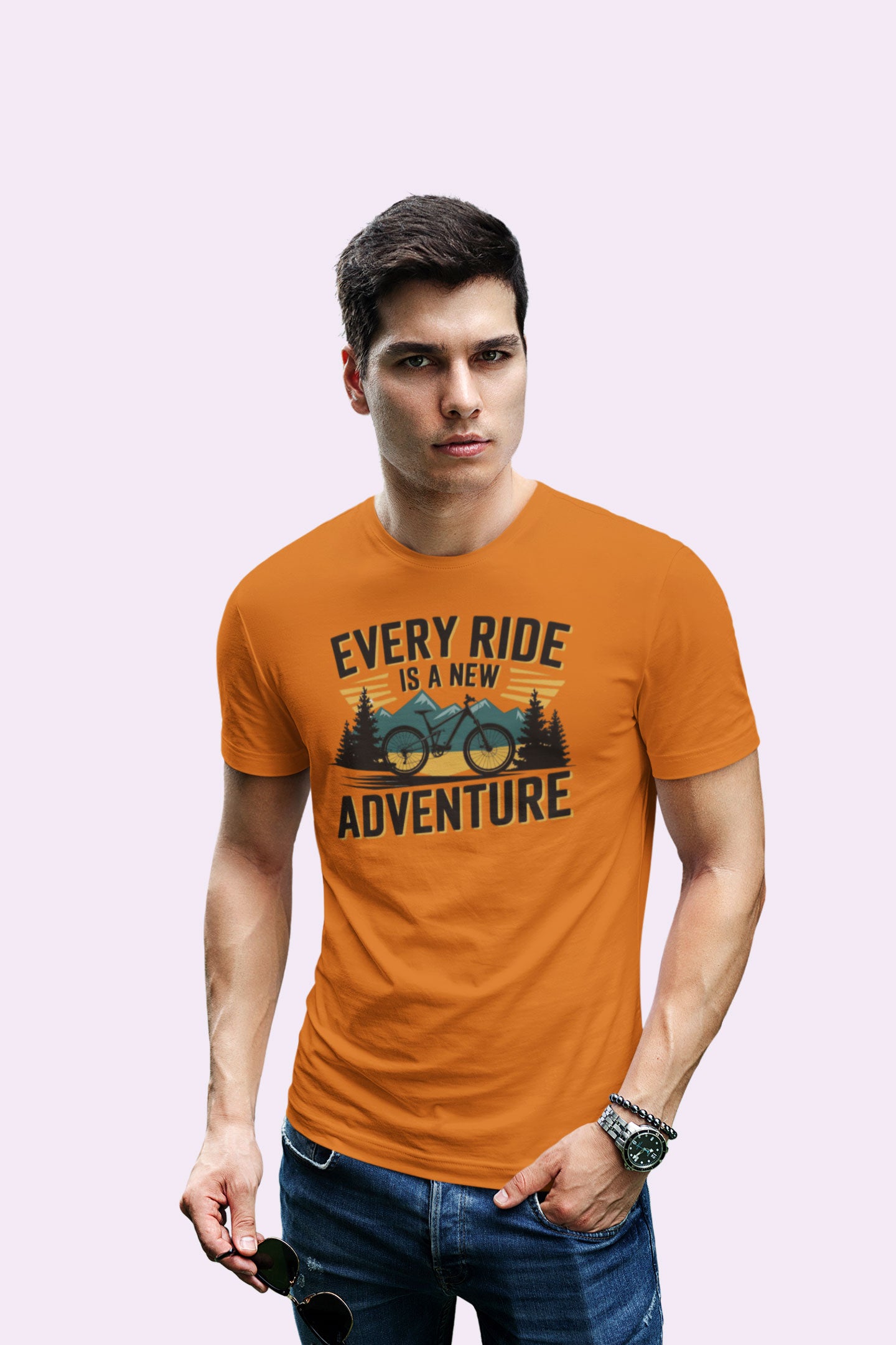 Every Ride Is a New Adventure Men’s Orange Coloured Graphic Tee - Cotton