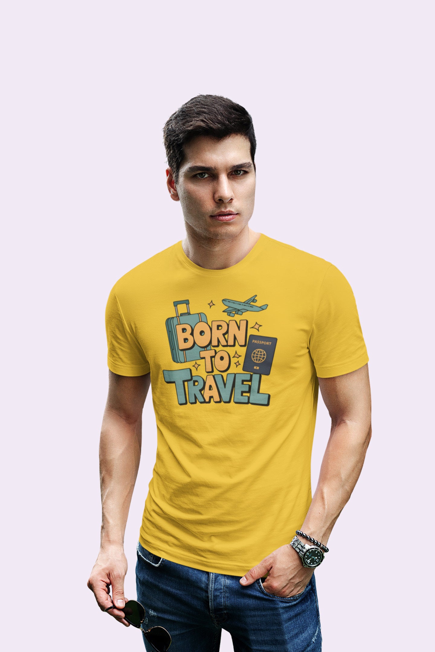 Born to Travel Men's Graphic Mustard Yellow Coloured T-Shirt - Travel Tee
