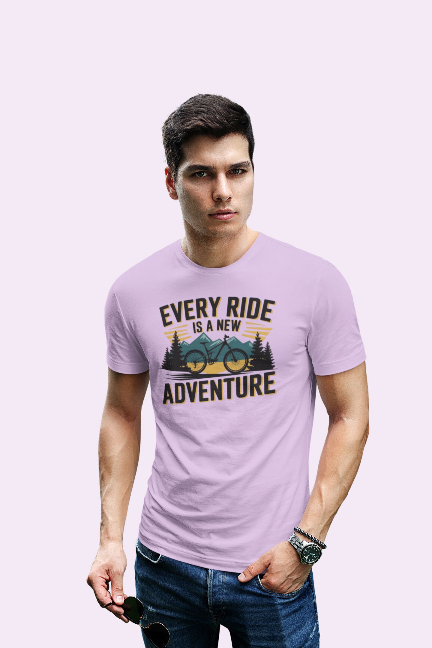 Every Ride Is a New Adventure Men’s Lavender Coloured Graphic Tee - Cotton