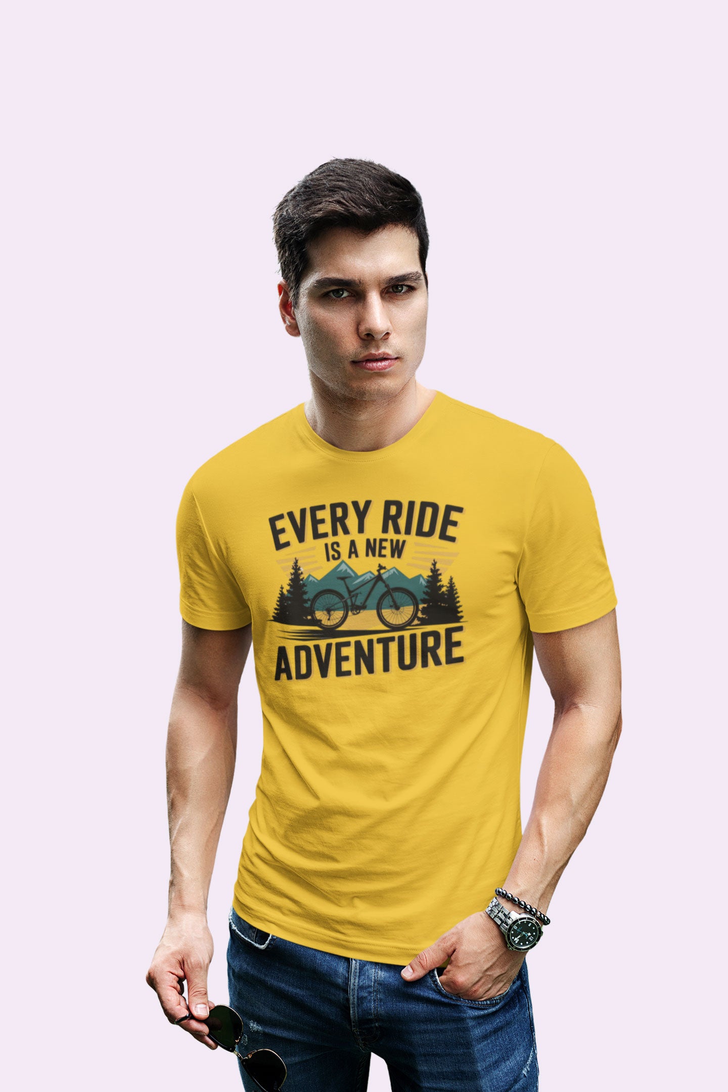 Every Ride Is a New Adventure Men’s Mustard Yellow Coloured Graphic Tee - Cotton