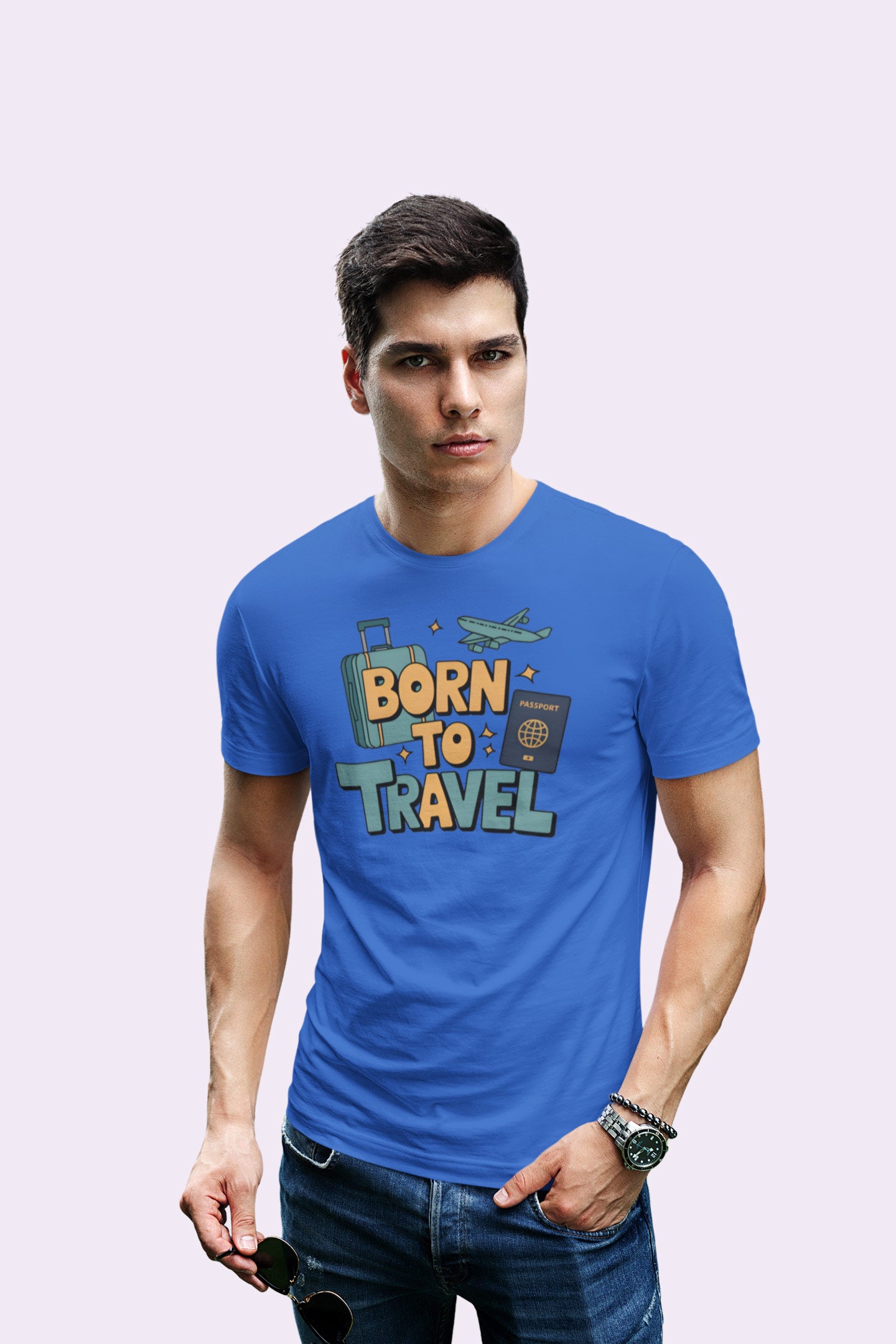 Born to Travel Men's Graphic Royal Blue Coloured T-Shirt - Travel Tee