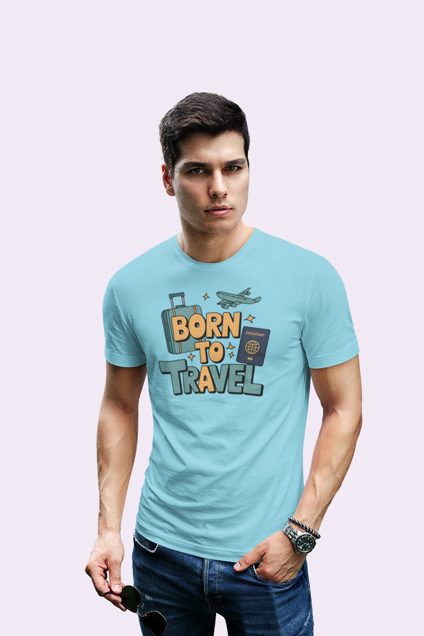 Born to Travel Men's Graphic Sky Blue Coloured T-Shirt - Travel Tee