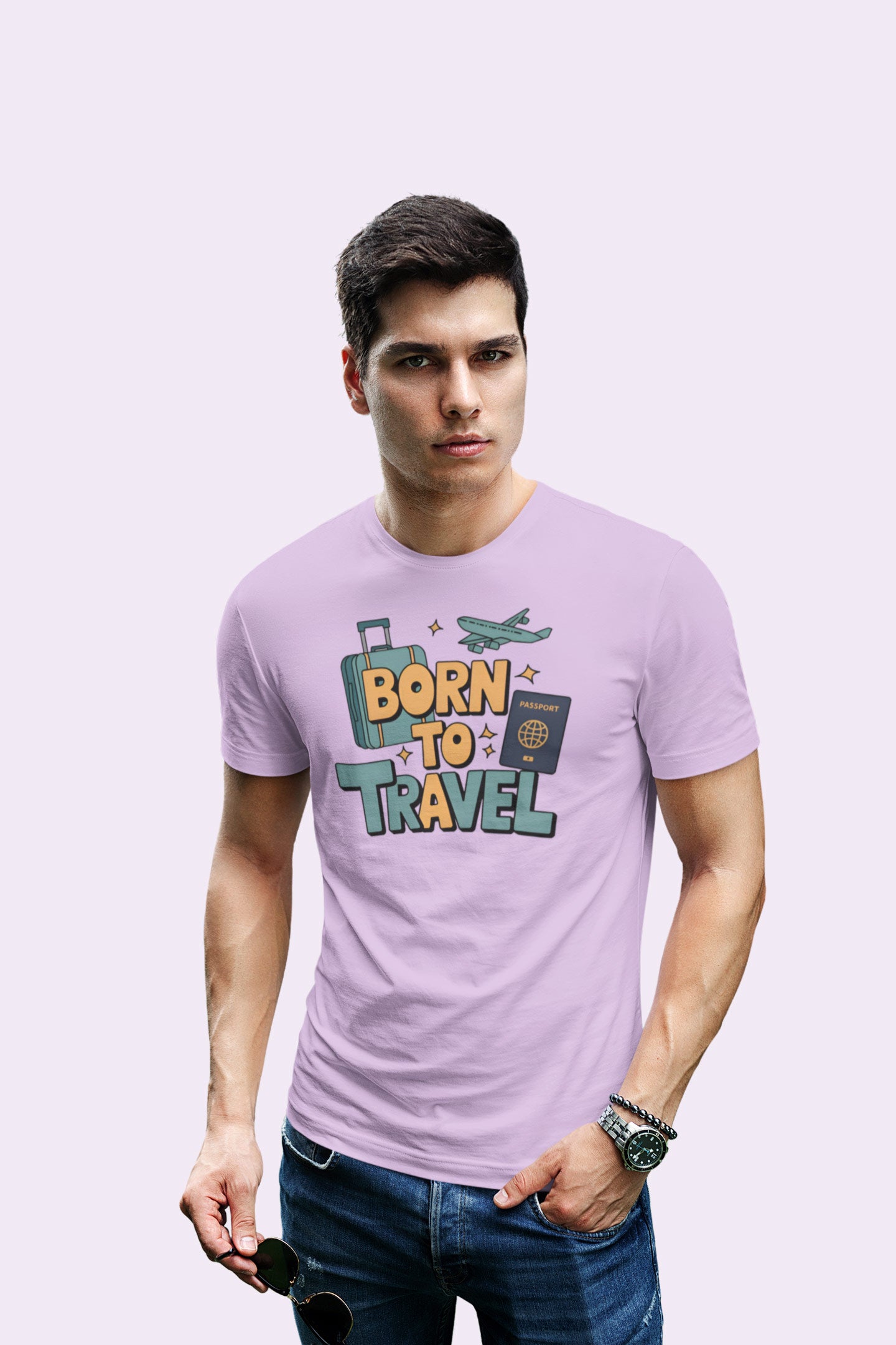 Born to Travel Men's Graphic Lavender Coloured T-Shirt - Travel Tee