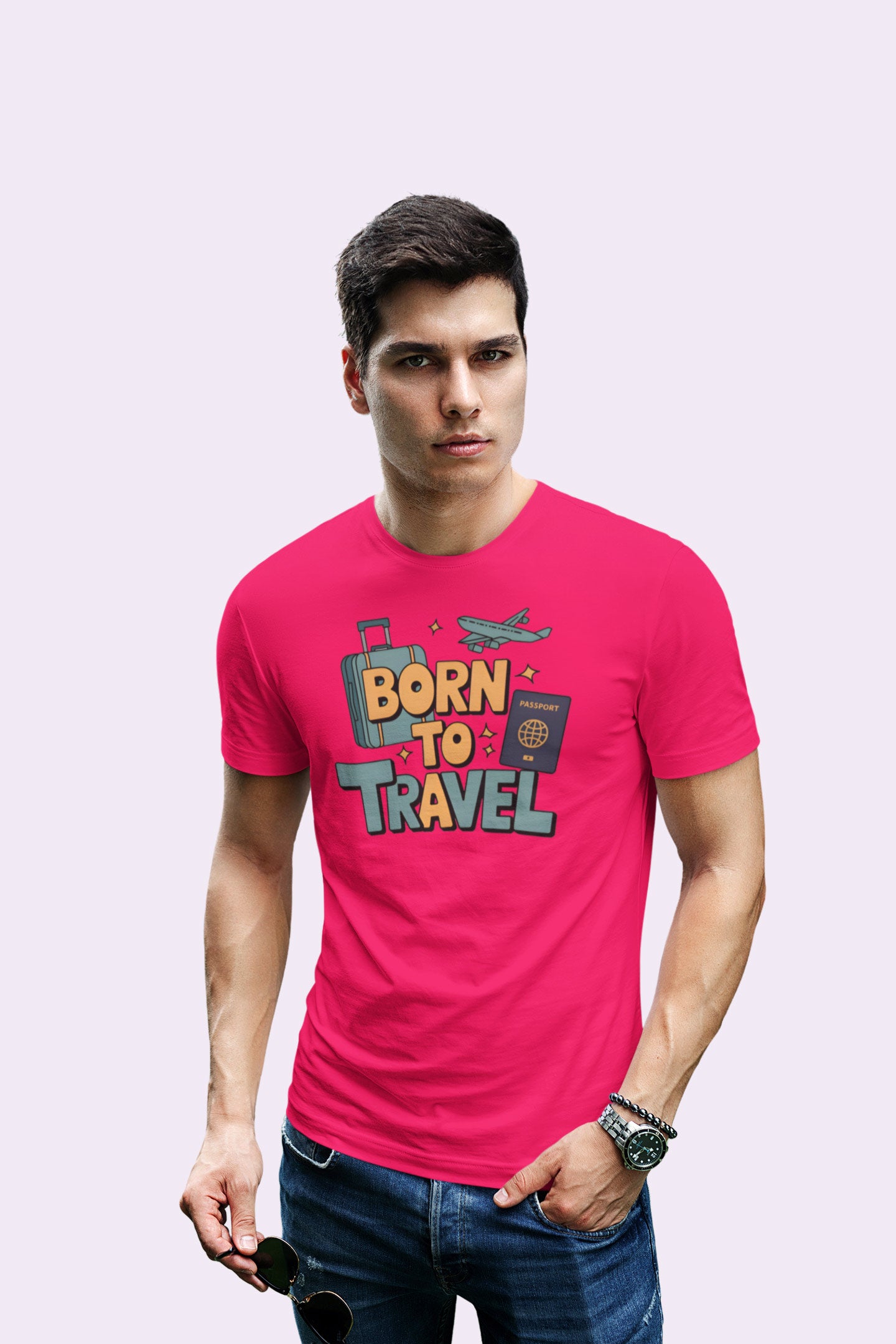 Born to Travel Men's Graphic Pinkish Red Coloured T-Shirt - Travel Tee