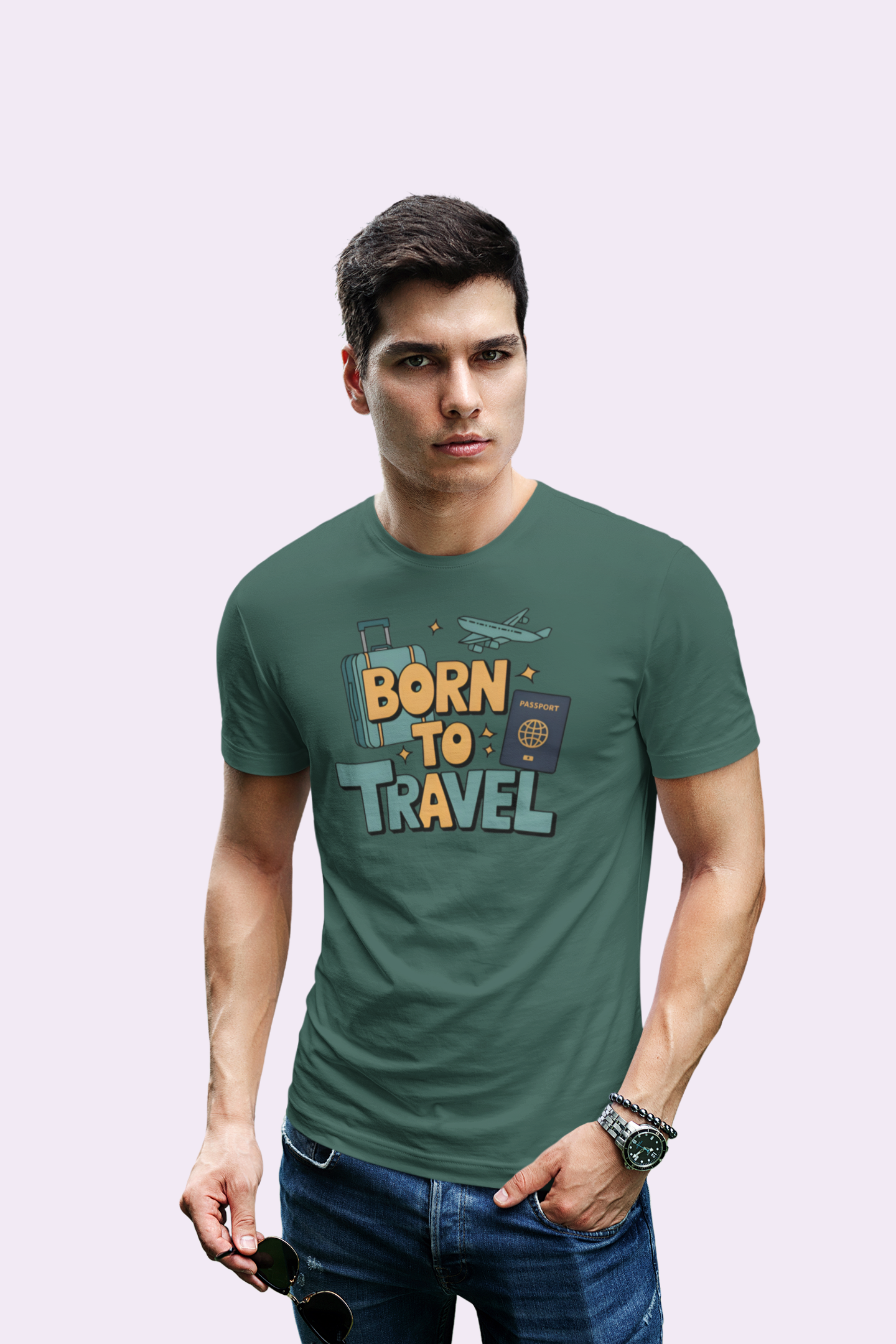 Born to Travel Men's Graphic Bottle Green Coloured T-Shirt - Travel Tee