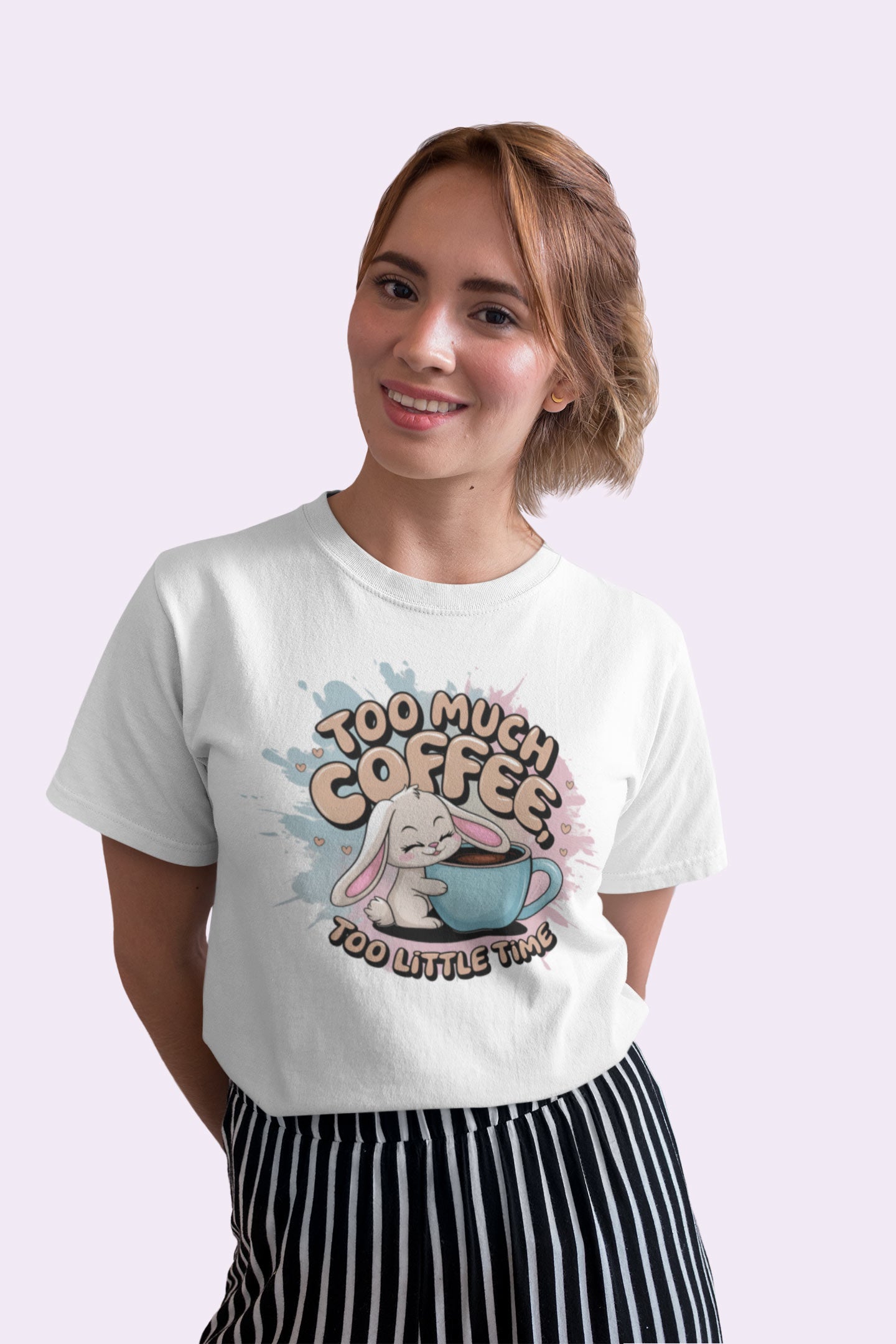 Too Much Coffee Too Little Time Bunny Graphic T-Shirt for Women