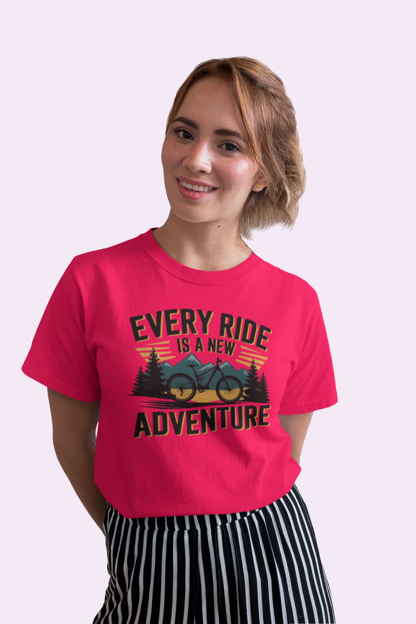 Every Ride Is a New Adventure Women’s Pinkish Red Coloured Graphic Tee - Cotton