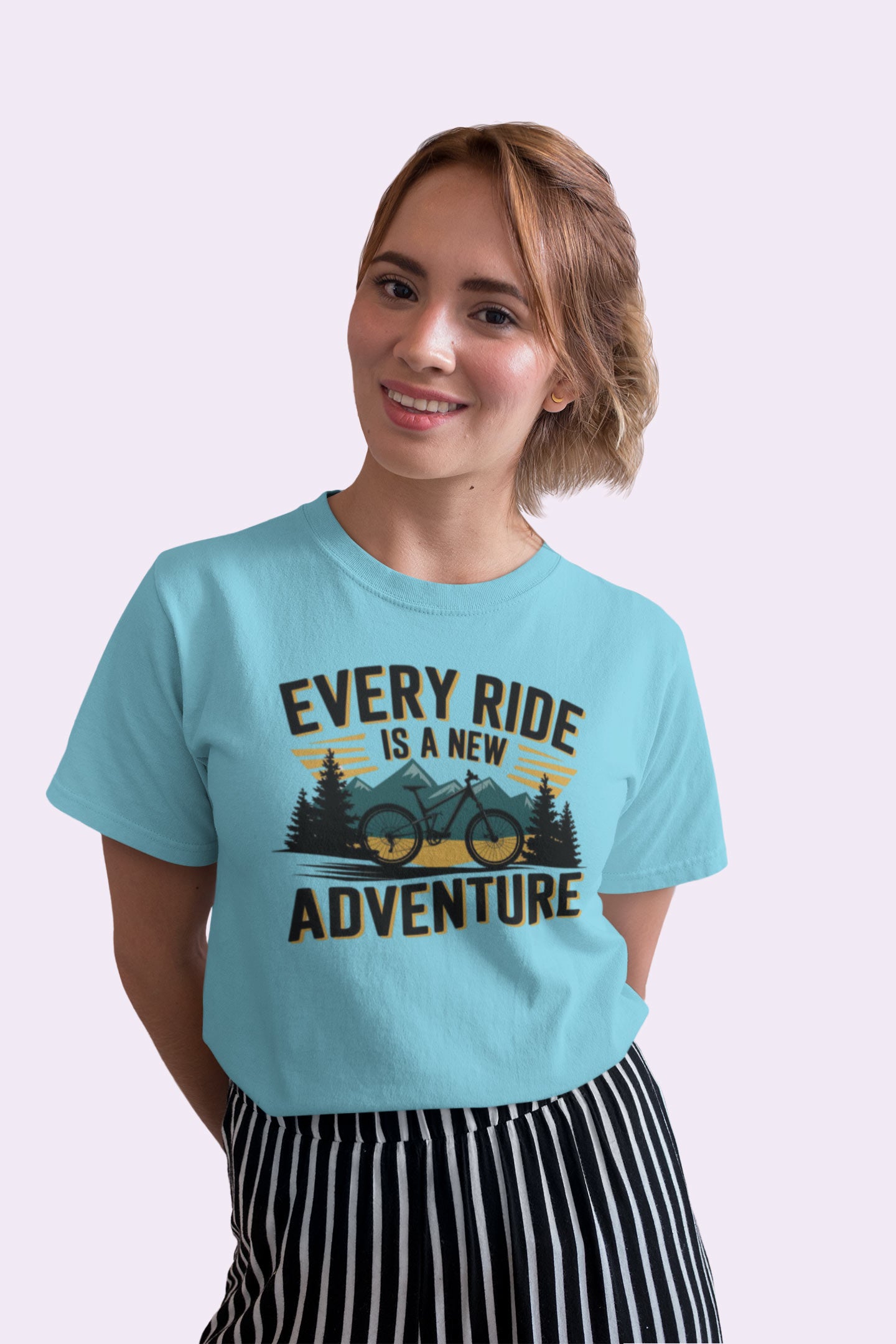 Every Ride Is a New Adventure Women’s Sky Blue Coloured Graphic Tee - Cotton
