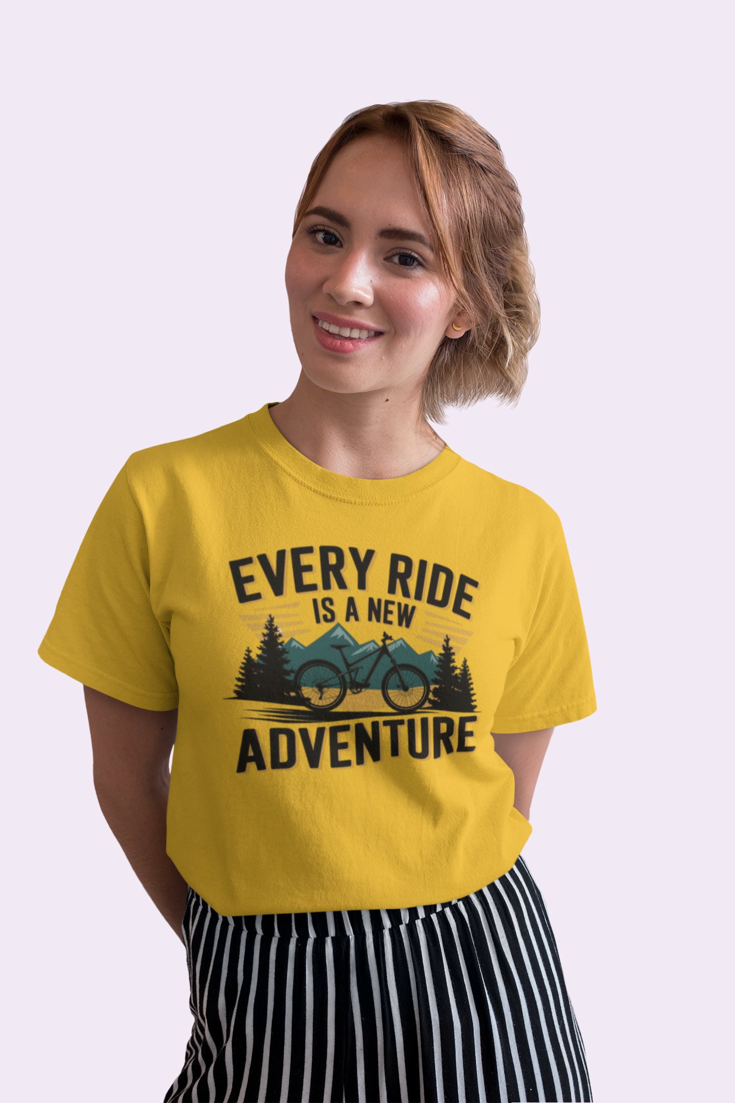 Every Ride Is a New Adventure Women’s Mustard Yellow Coloured Graphic Tee - Cotton