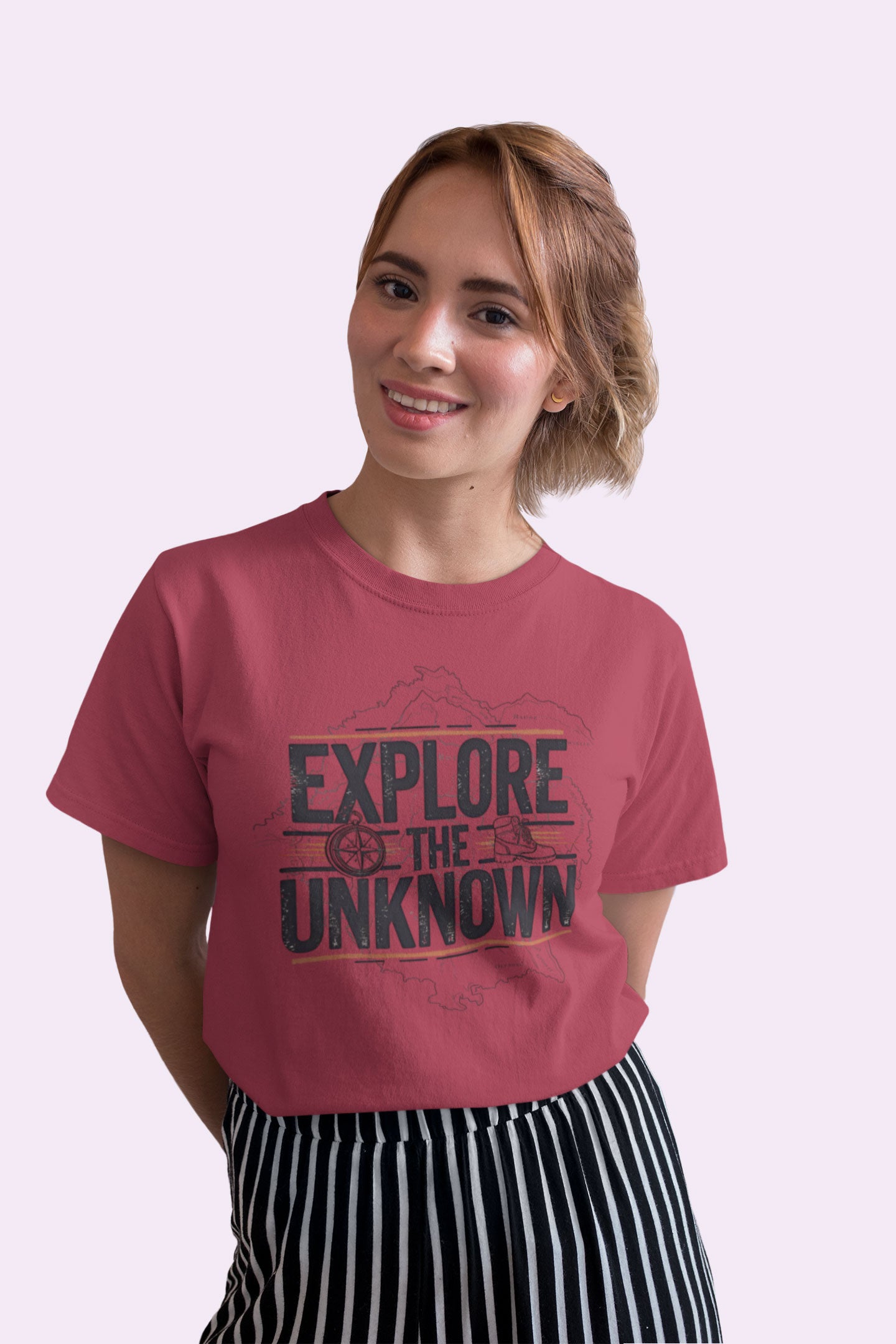 Explore the Unknown Women’s Graphic Tee – Adventure Maroon Coloured T-Shirt for Hiking & Travel