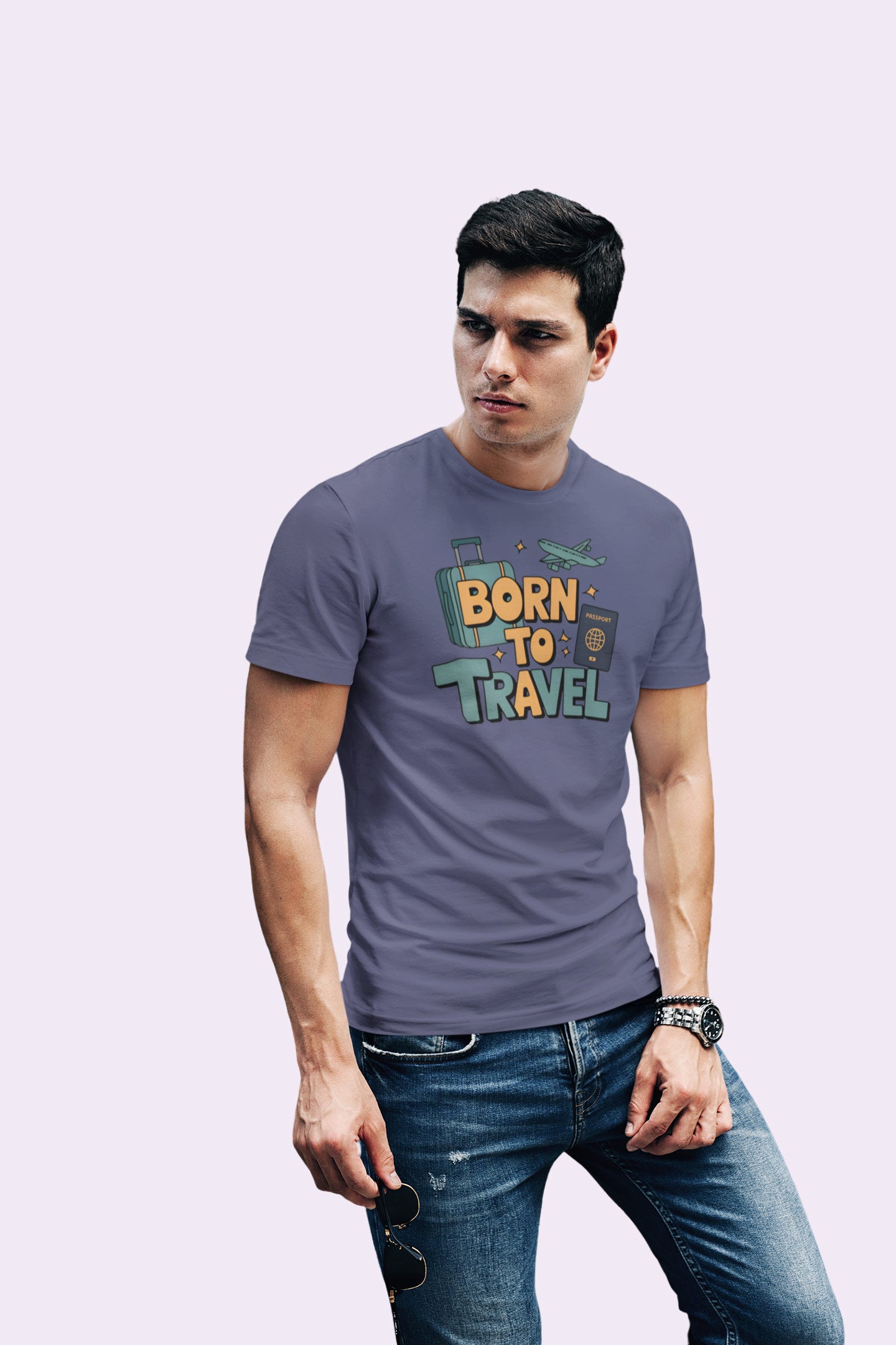 Born to Travel Men's Graphic Navy Coloured T-Shirt - Travel Tee