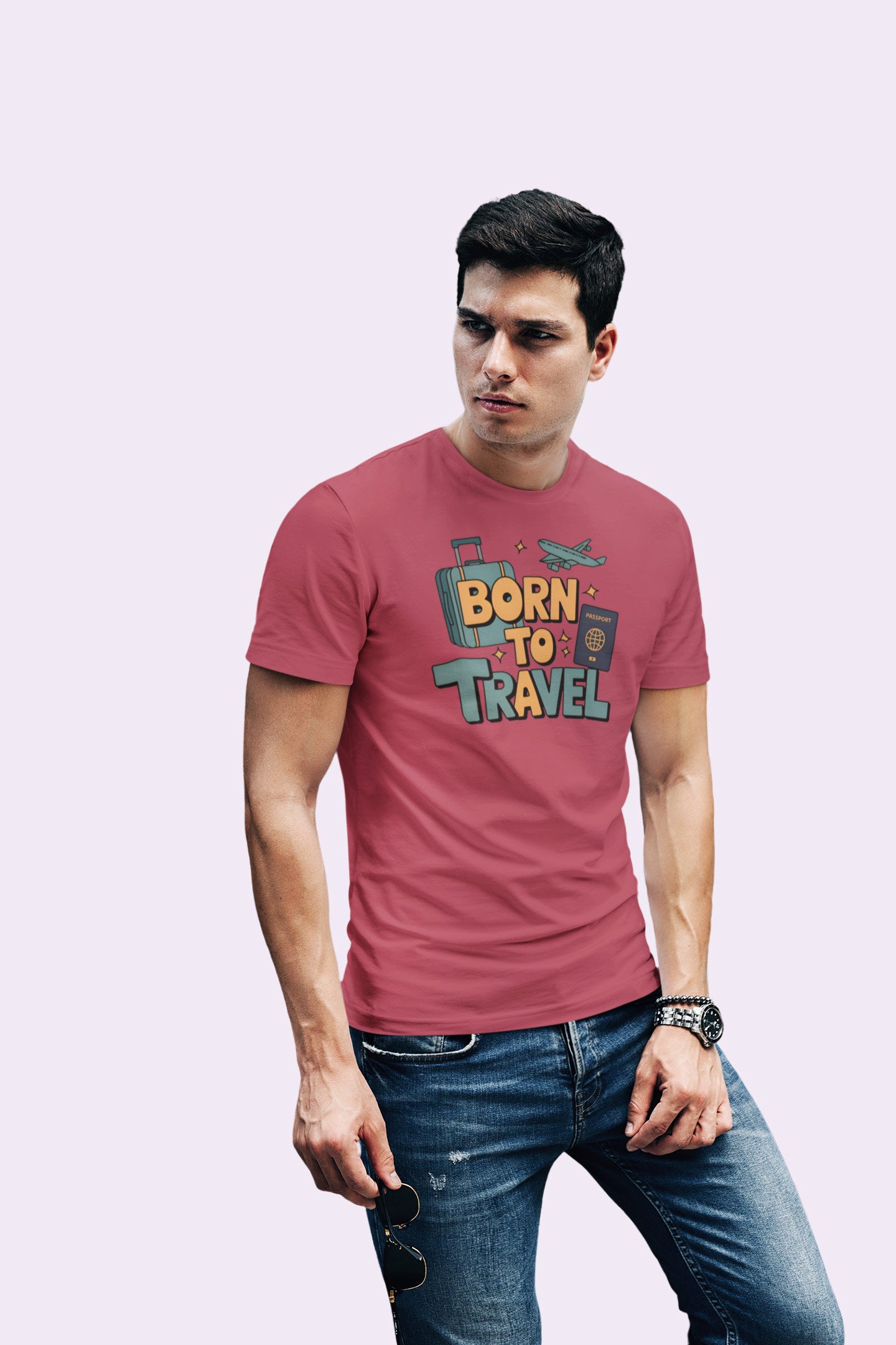 Born to Travel Men's Graphic Bottle Maroon Coloured T-Shirt - Travel Tee