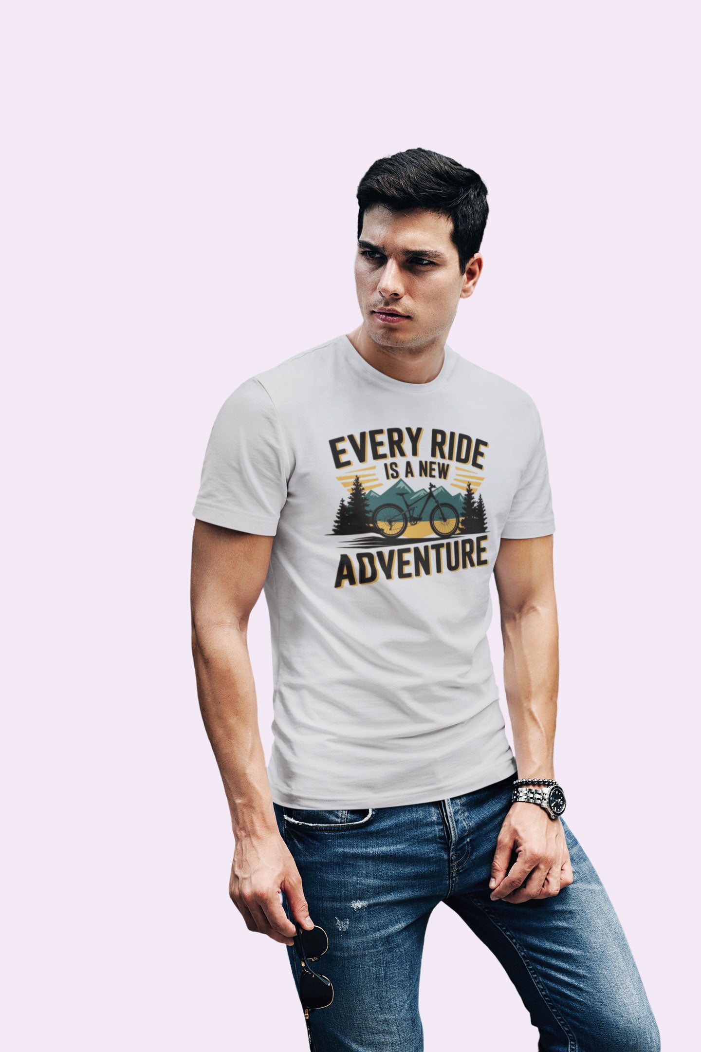 Every Ride Is a New Adventure Men’s Light Gray Coloured Graphic Tee - Cotton