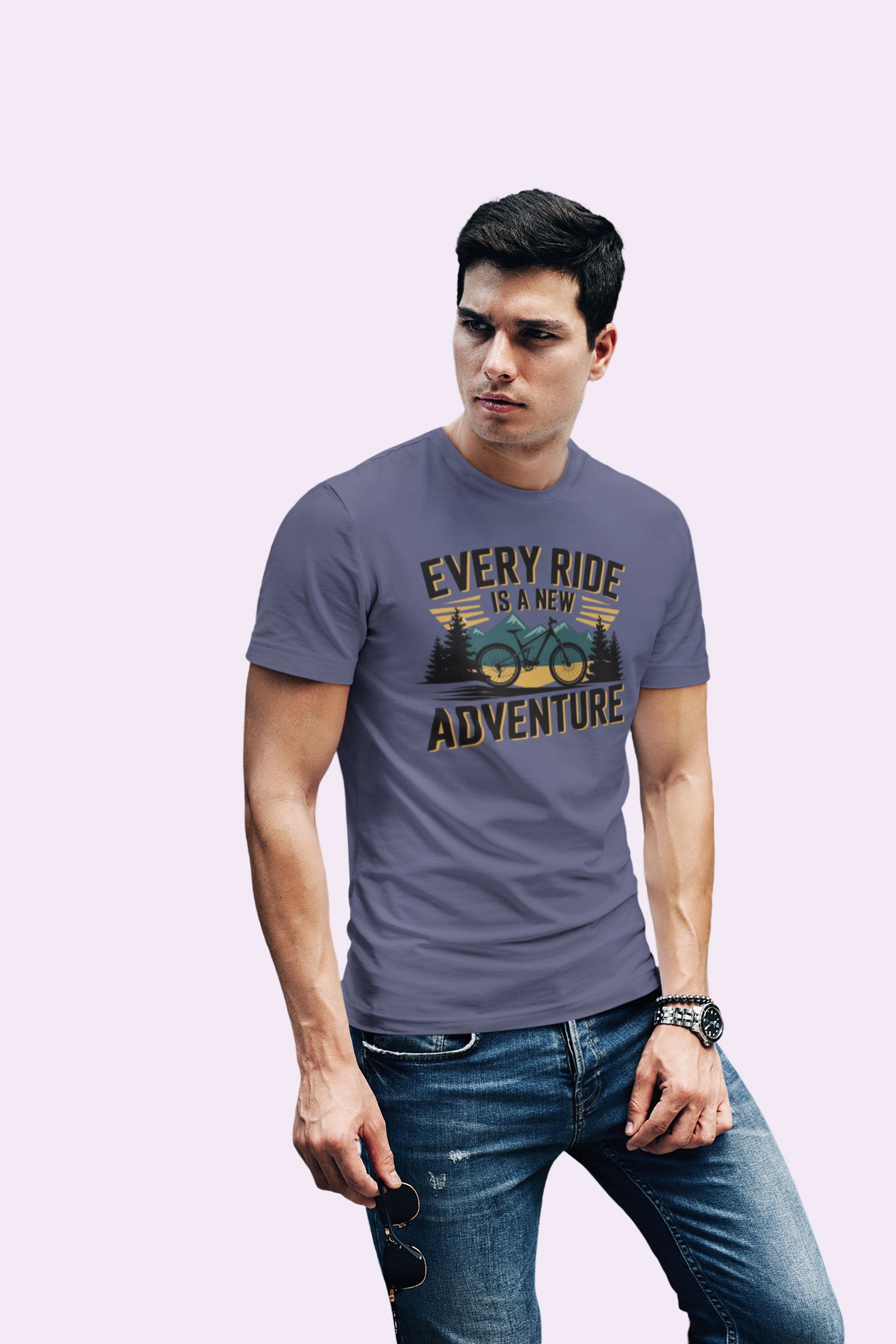 Every Ride Is a New Adventure Men’s Navy Coloured Graphic Tee - Cotton