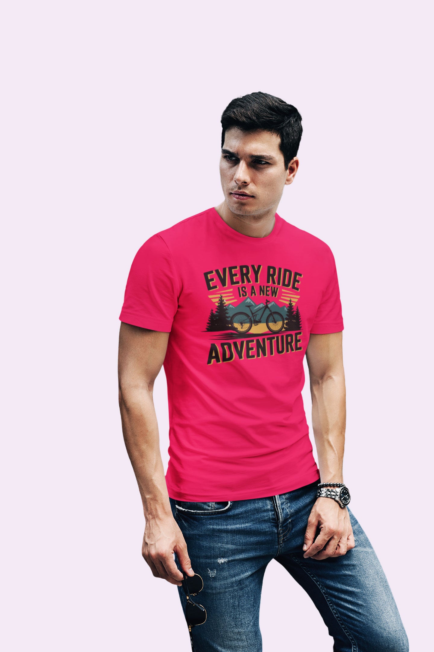Every Ride Is a New Adventure Men’s Pinkish Red Coloured Graphic Tee - Cotton