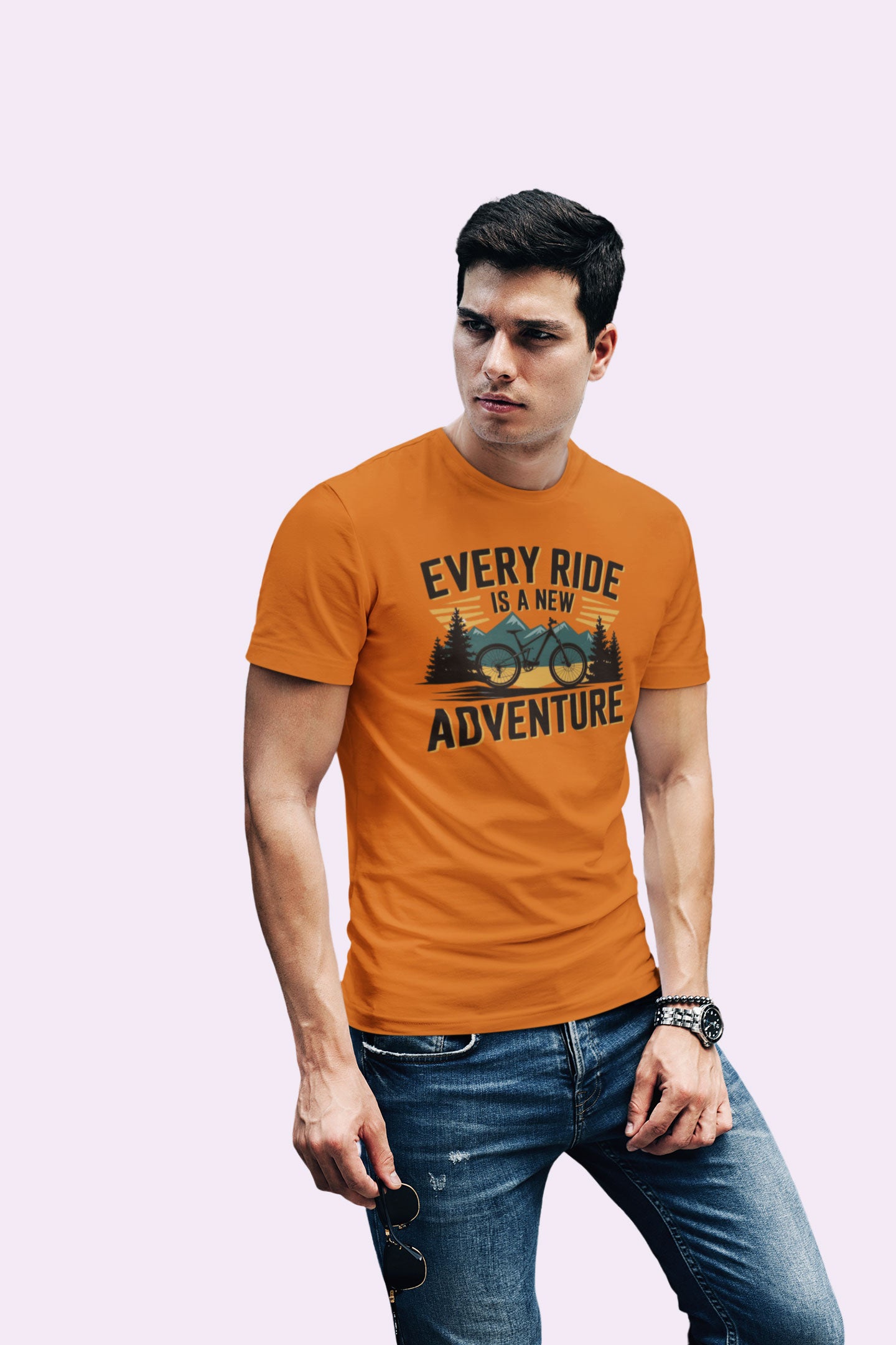 Every Ride Is a New Adventure Men’s Orange Coloured Graphic Tee - Cotton