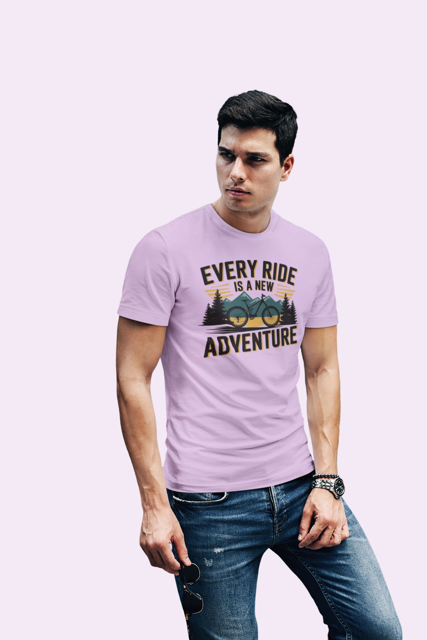 Every Ride Is a New Adventure Men’s Lavender Coloured Graphic Tee - Cotton