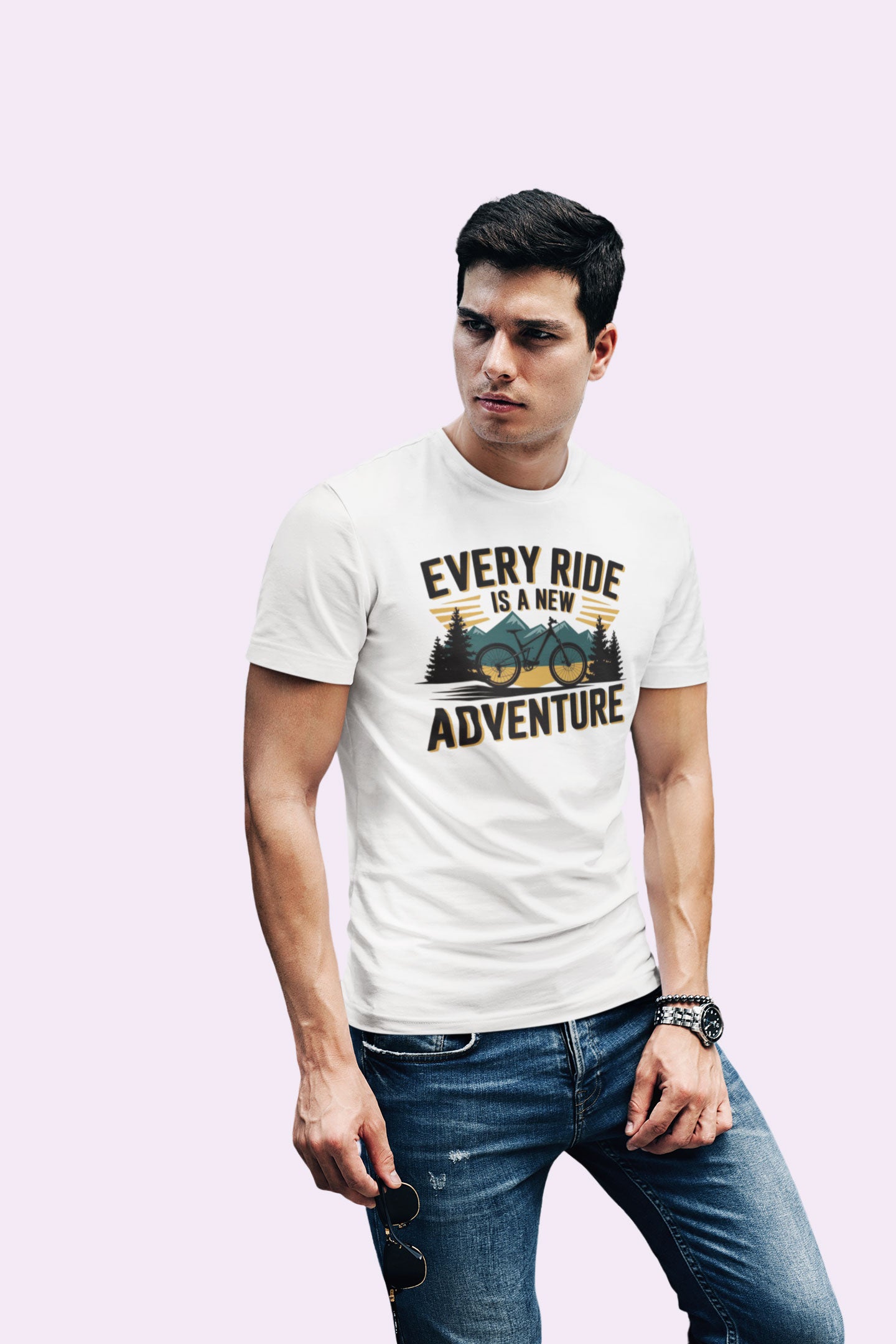 Every Ride Is a New Adventure Men’s White Coloured Graphic Tee - Cotton