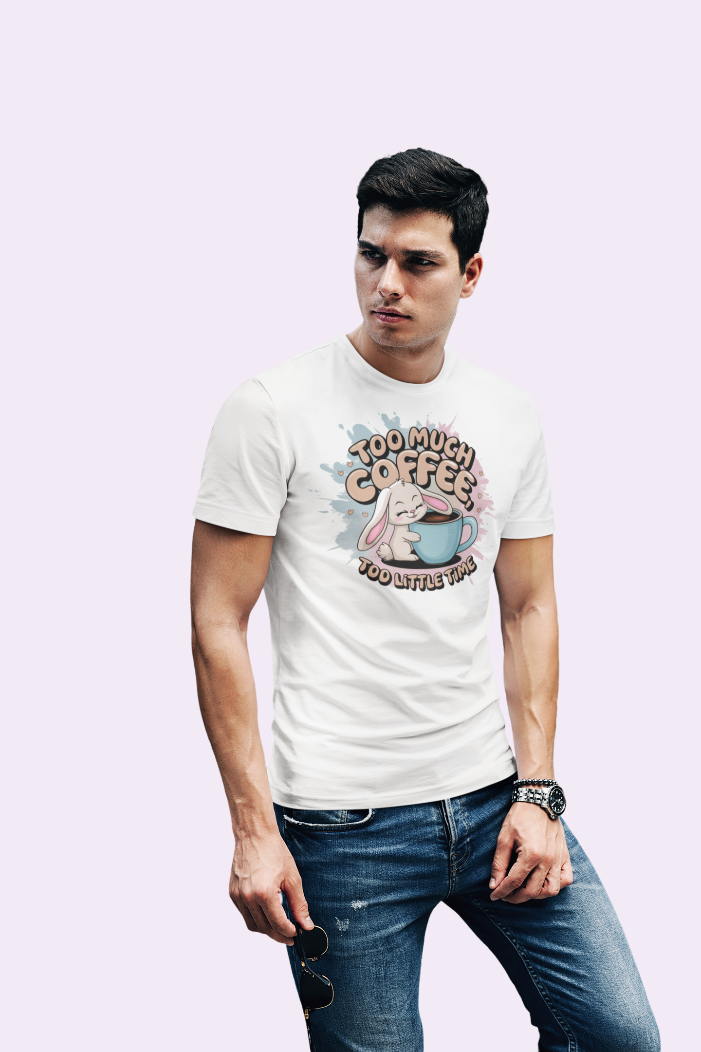 Too Much Coffee Too Little Time Bunny Graphic T-Shirt for Men