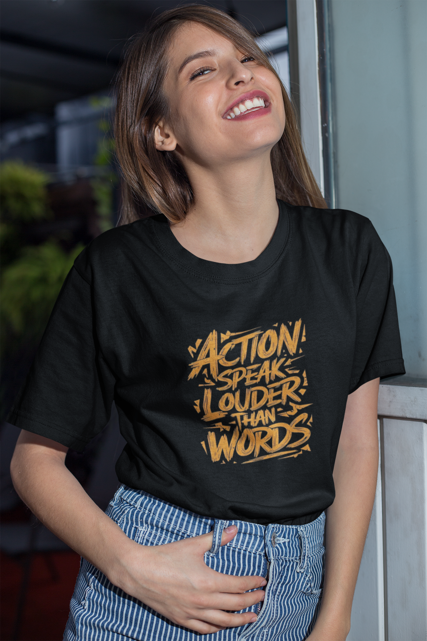 Action Speaks Louder Than Words Oversized Graphic T Shirt Black Streetwear Unisex Statement Tee