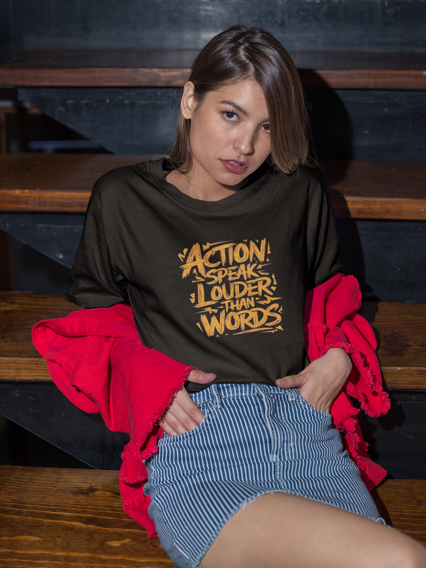 Action Speaks Louder Than Words Oversized Graphic T Shirt Black Streetwear Unisex Statement Tee