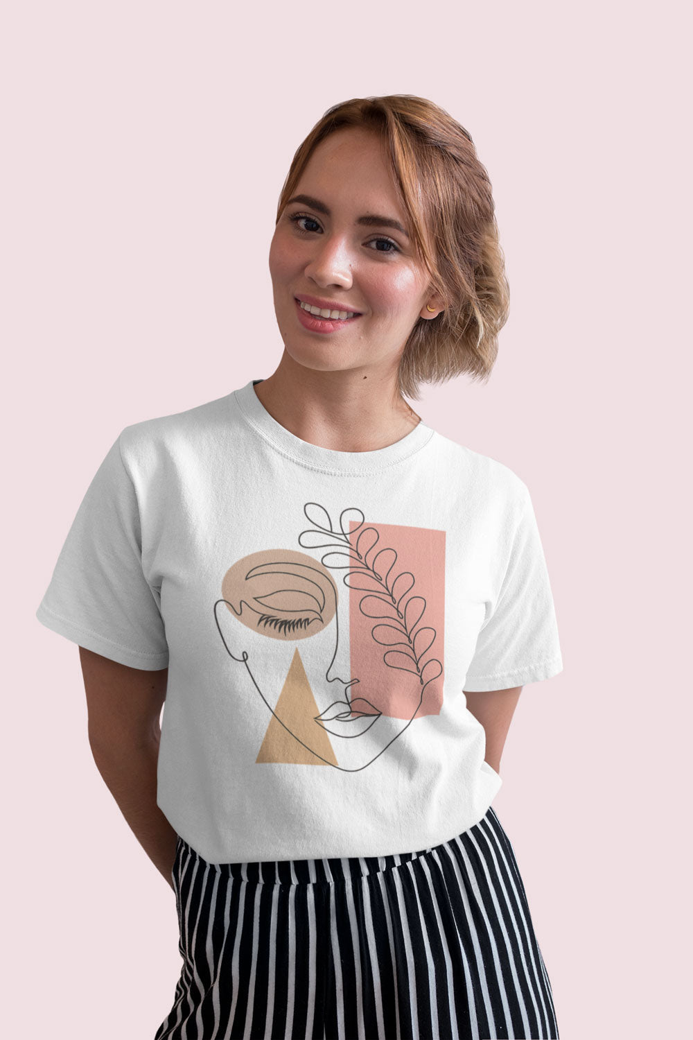 Abstract Face Line Art T-Shirt for Women
