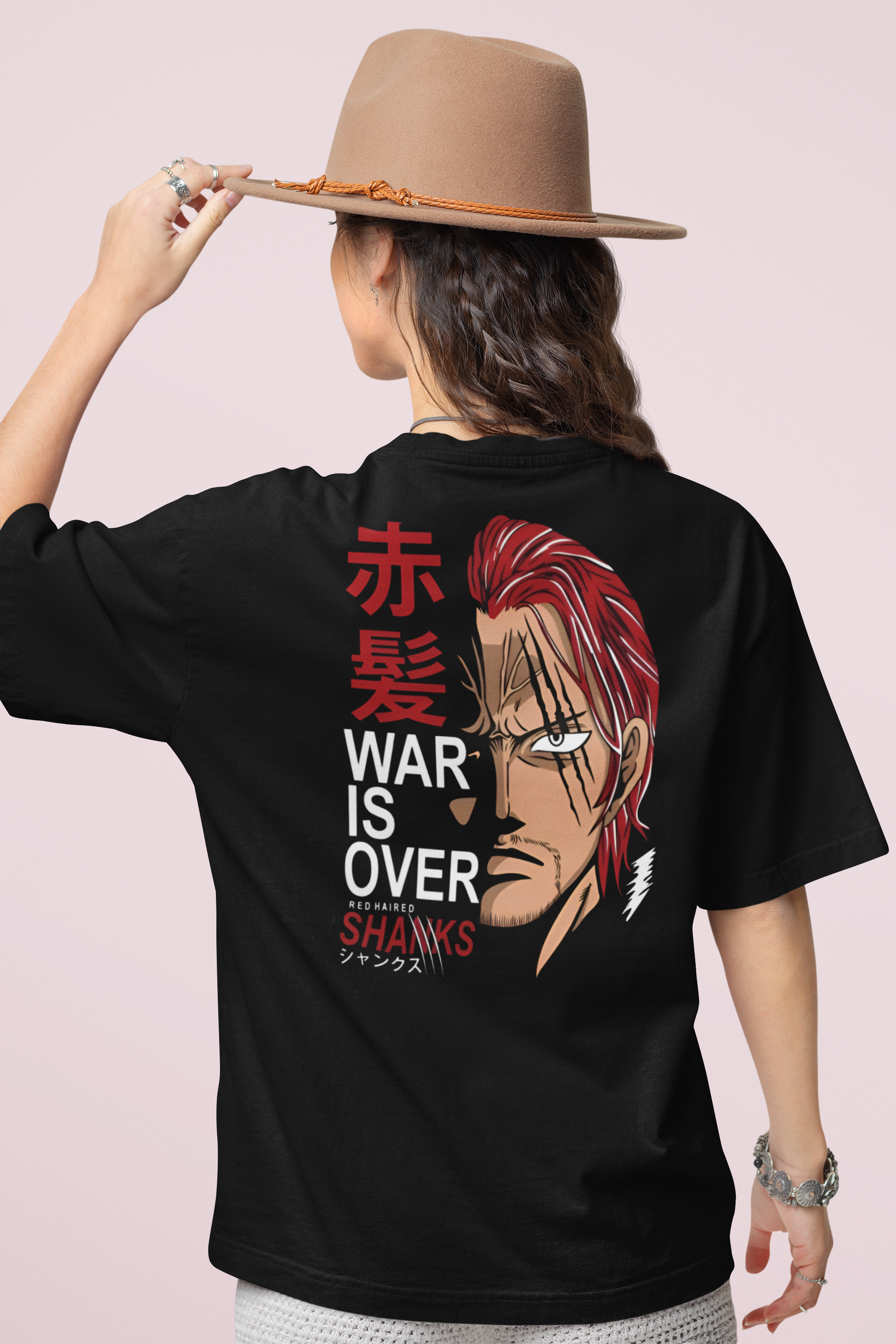 War Is Over Red Haired Shanks Unisex Oversized Graphic T Shirt Black Anime Streetwear